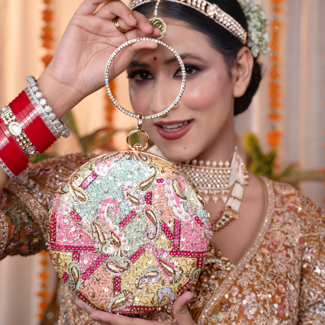 Zayra Round Zari Clutch Bag