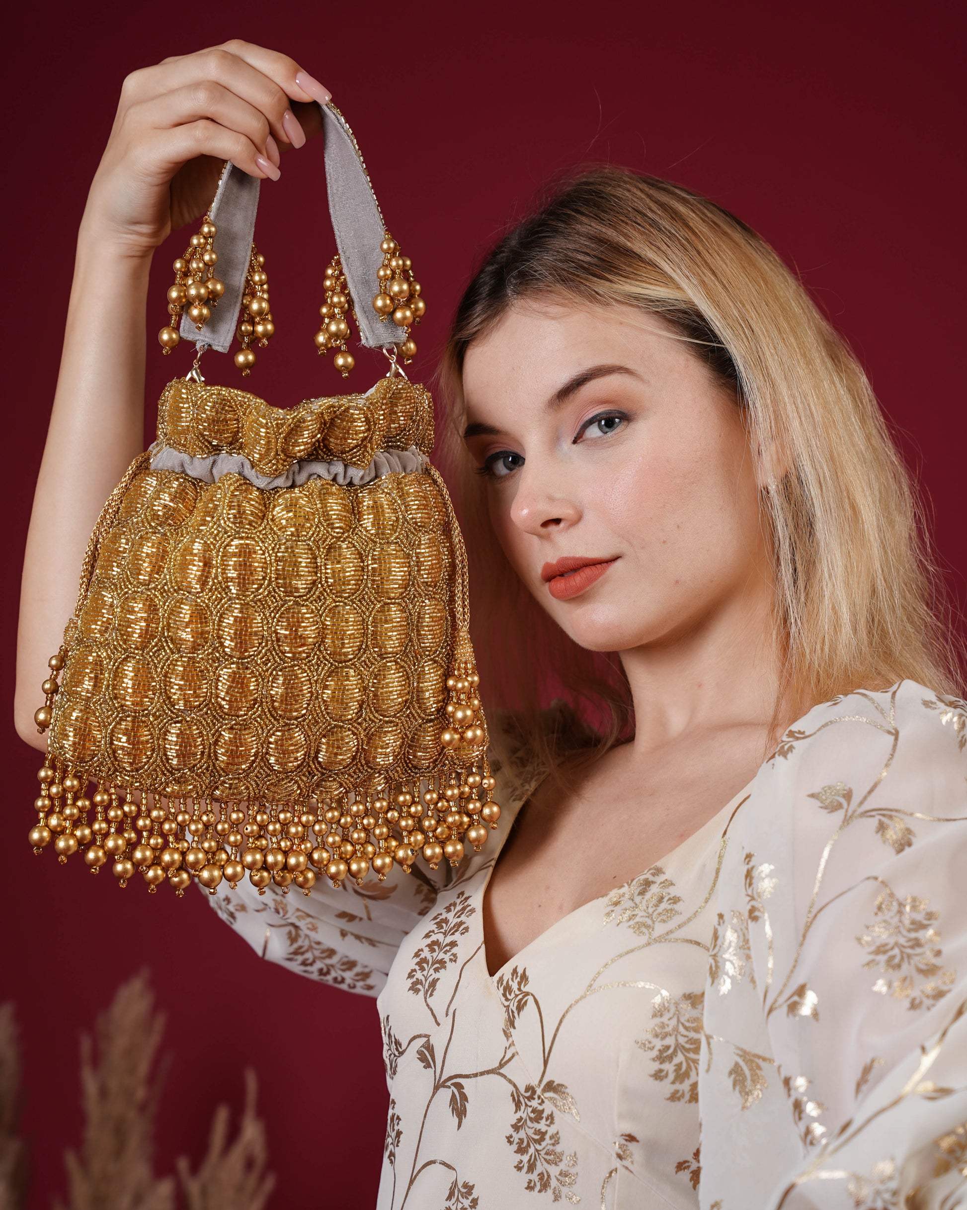 Solana Gold Beaded Potli