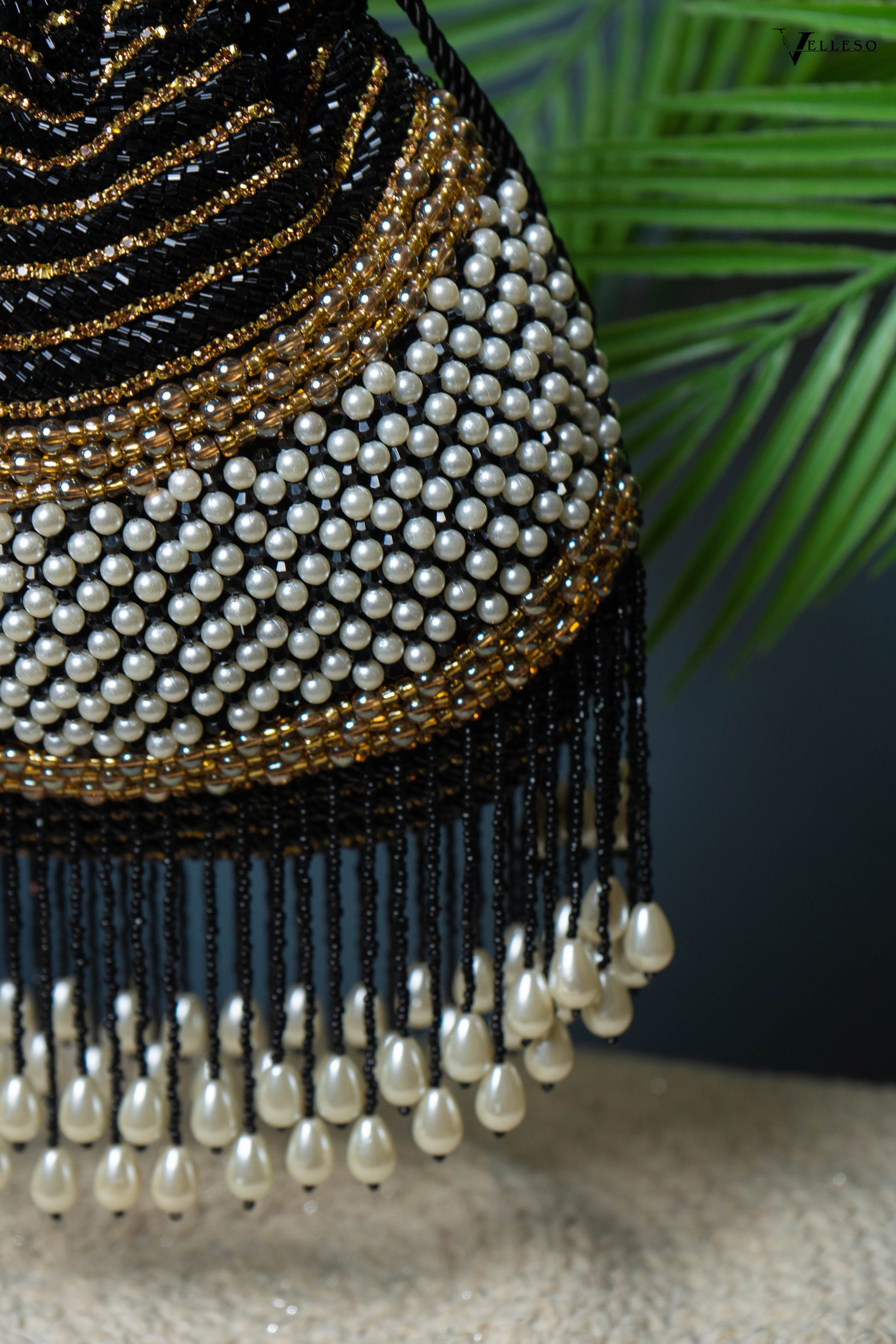 Seraphina Gleam Potli – Black Pearl Drop Embellished Bag