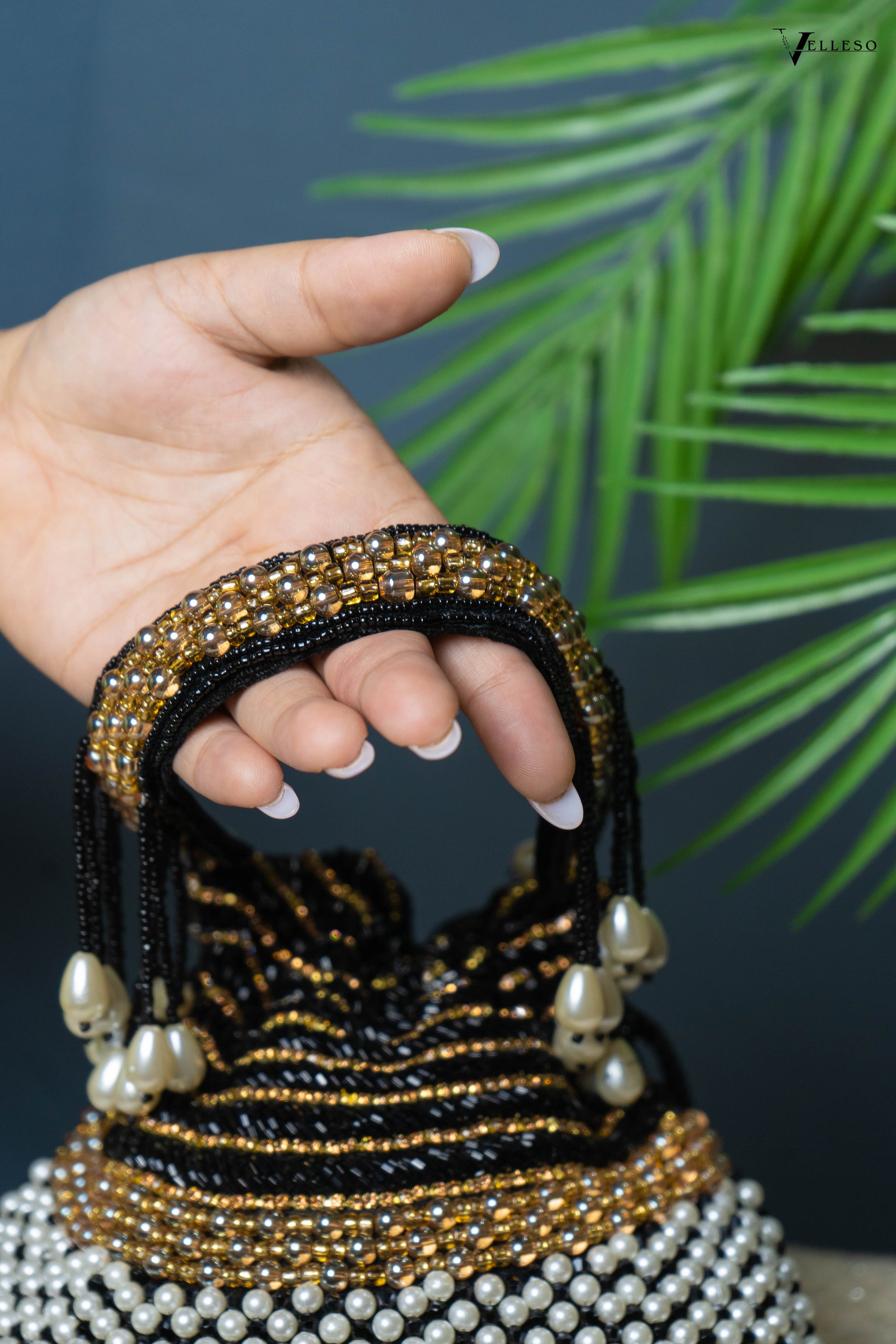 Seraphina Gleam Potli – Black Pearl Drop Embellished Bag