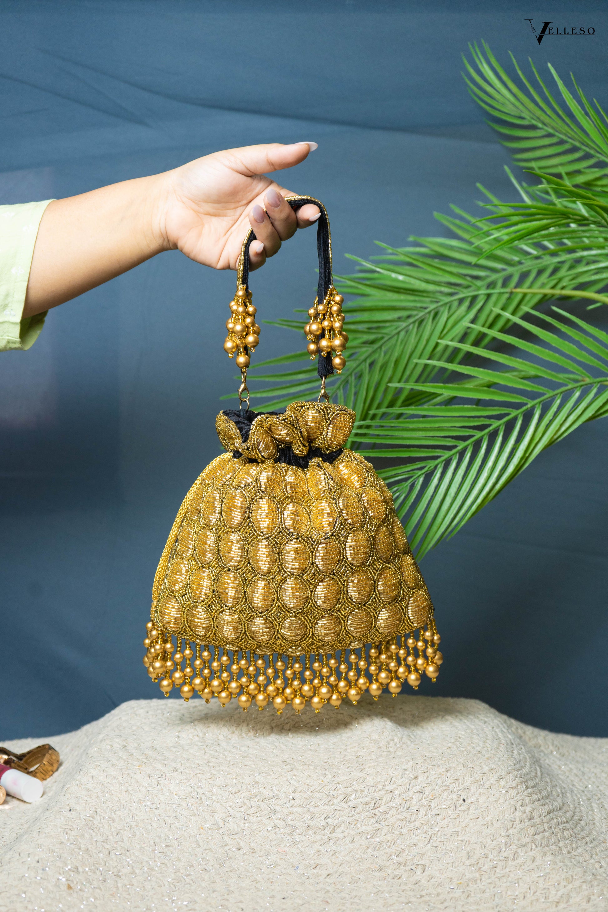 Solana Gold Beaded Potli