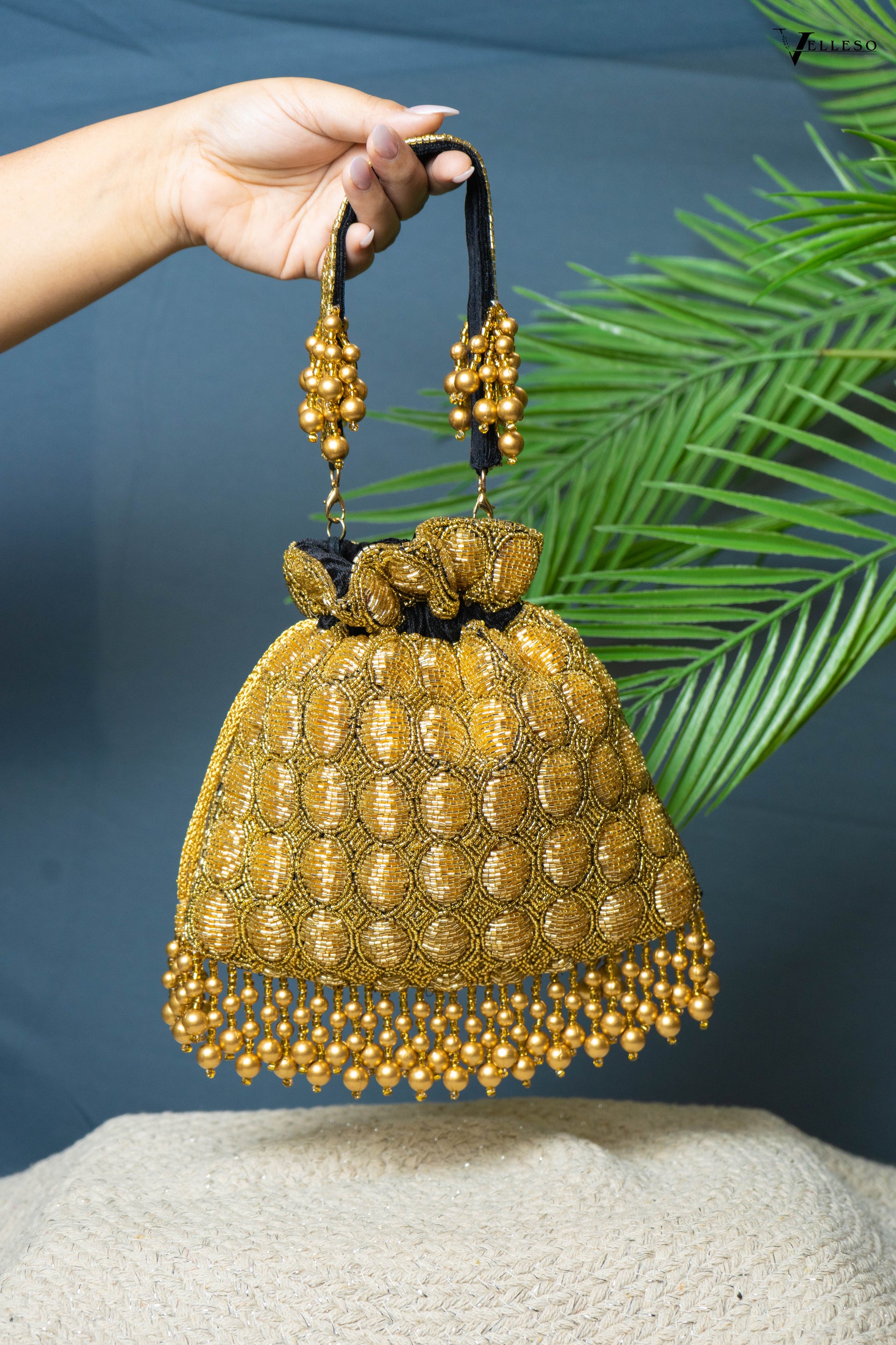 Solana Gold Beaded Potli