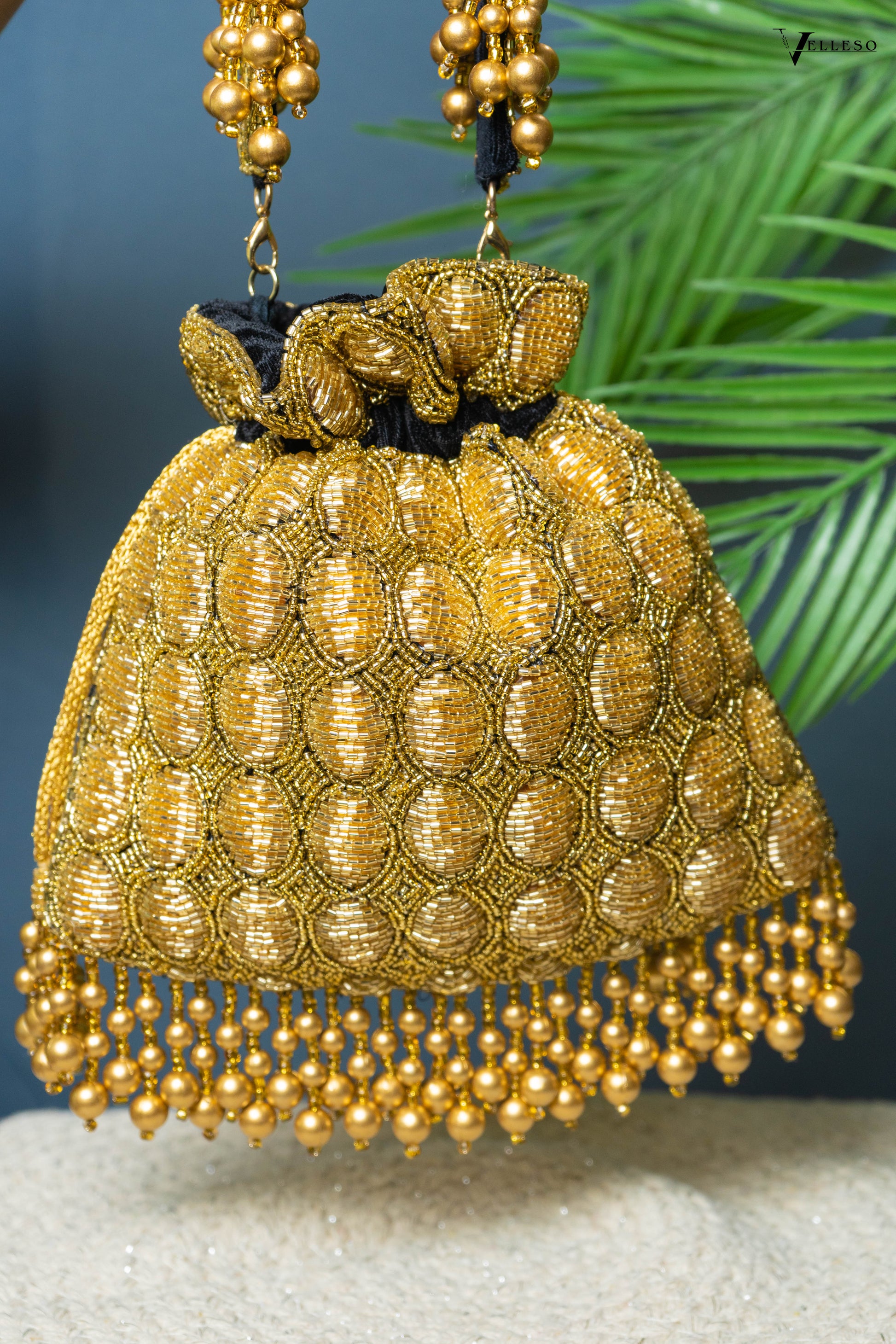 Solana Gold Beaded Potli