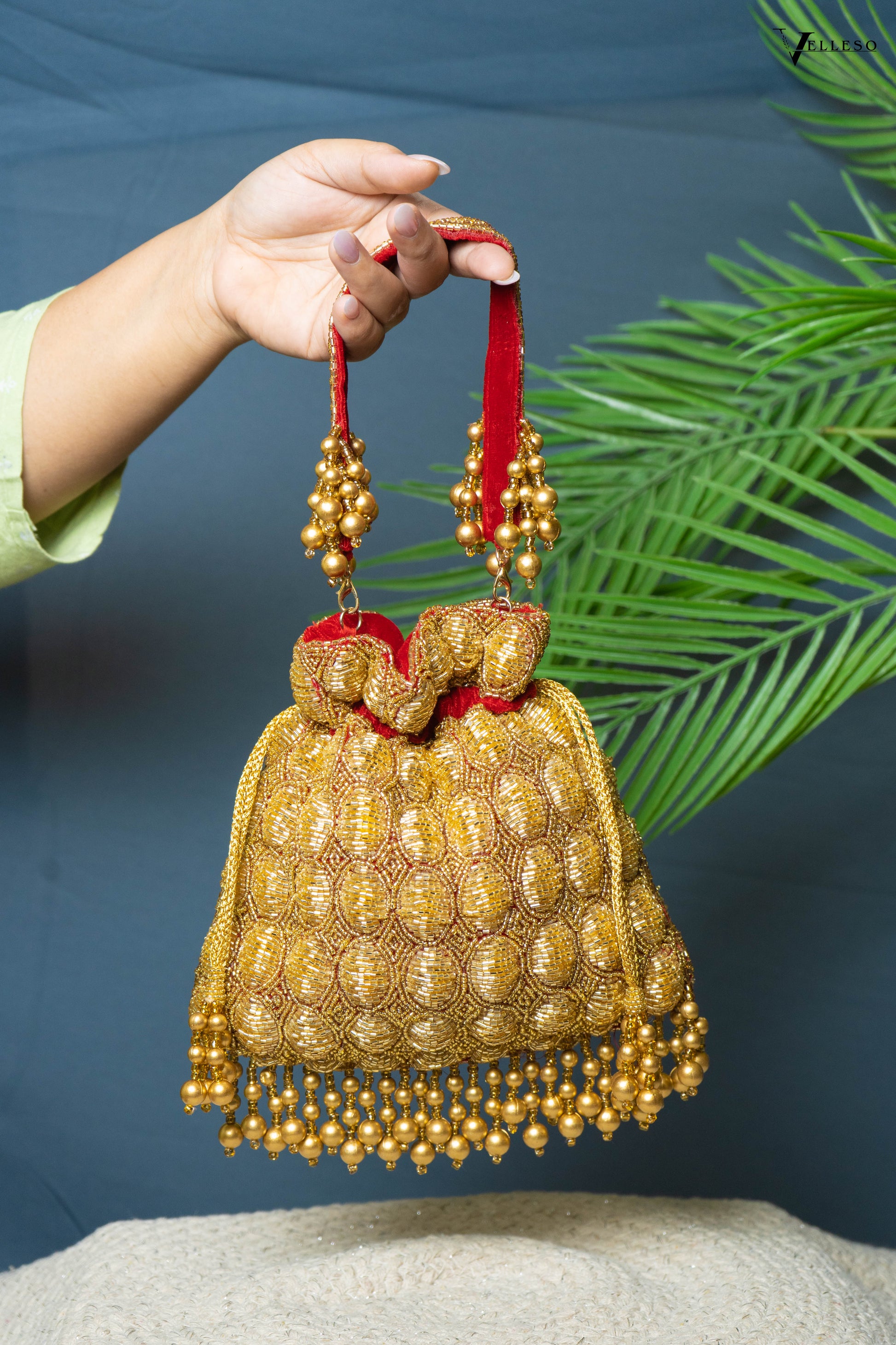 Solana Gold Beaded Potli
