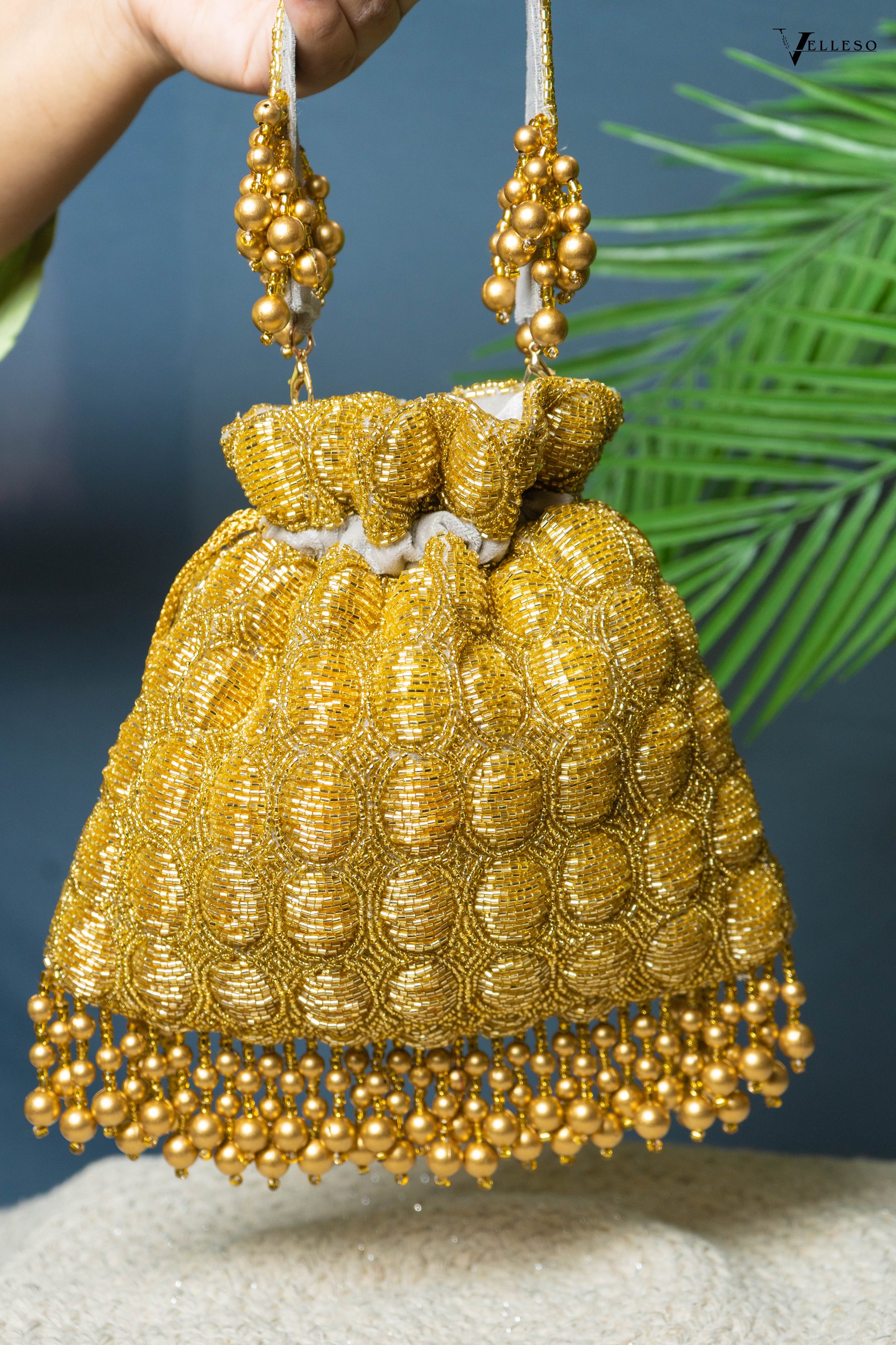 Solana Gold Beaded Potli