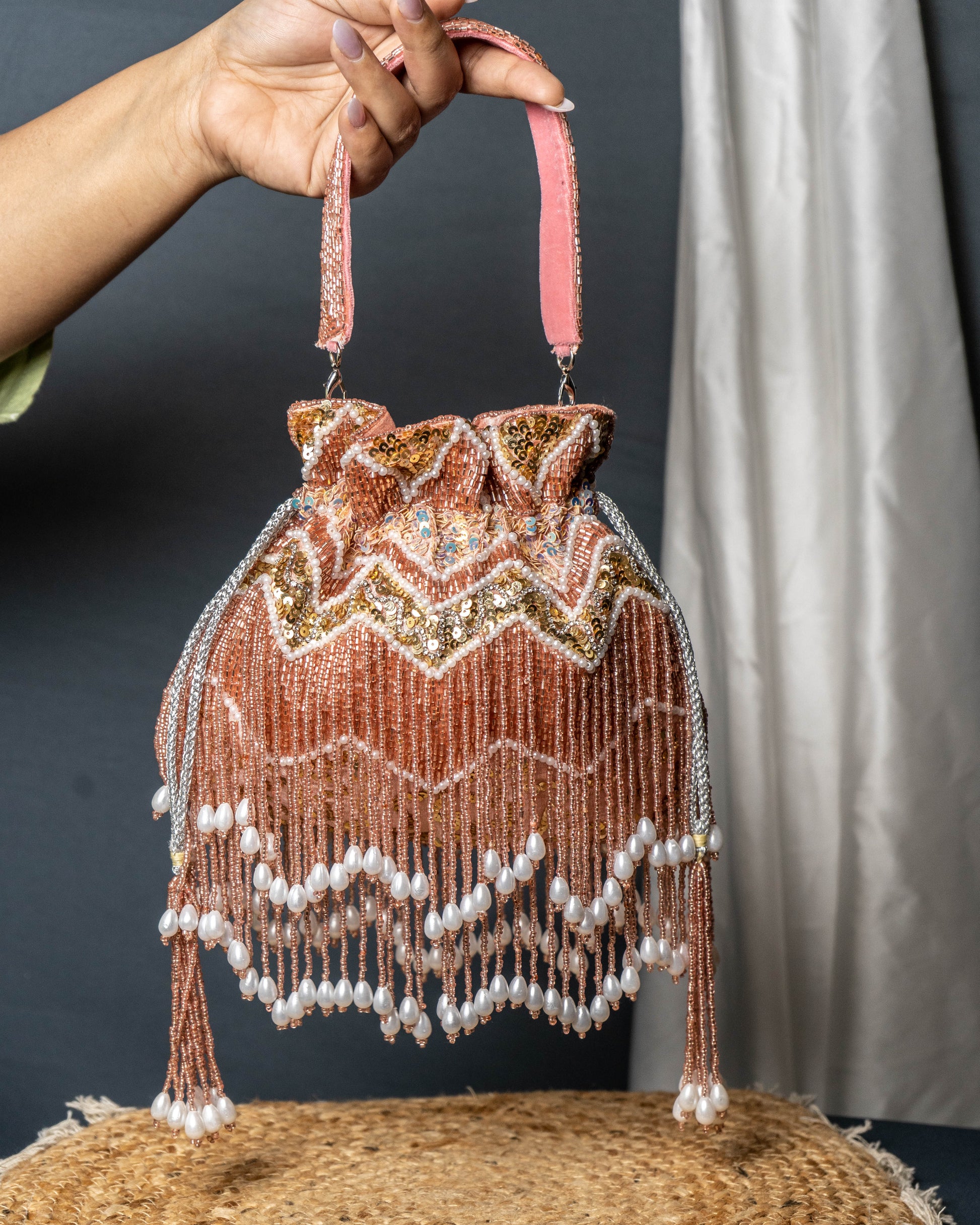 Zarifa Rose Fringe Potli