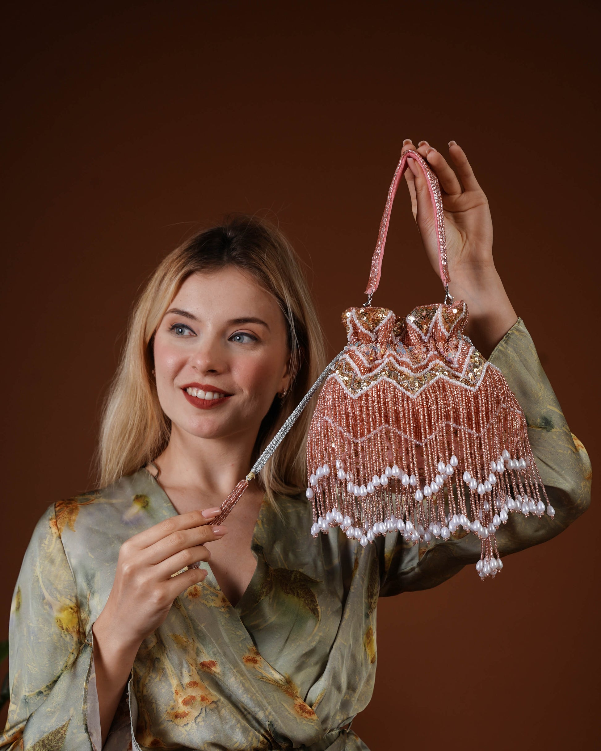 Zarifa Rose Fringe Potli