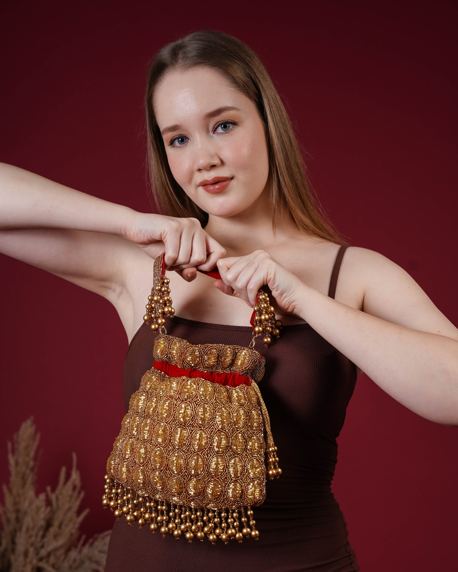 Solana Gold Beaded Potli