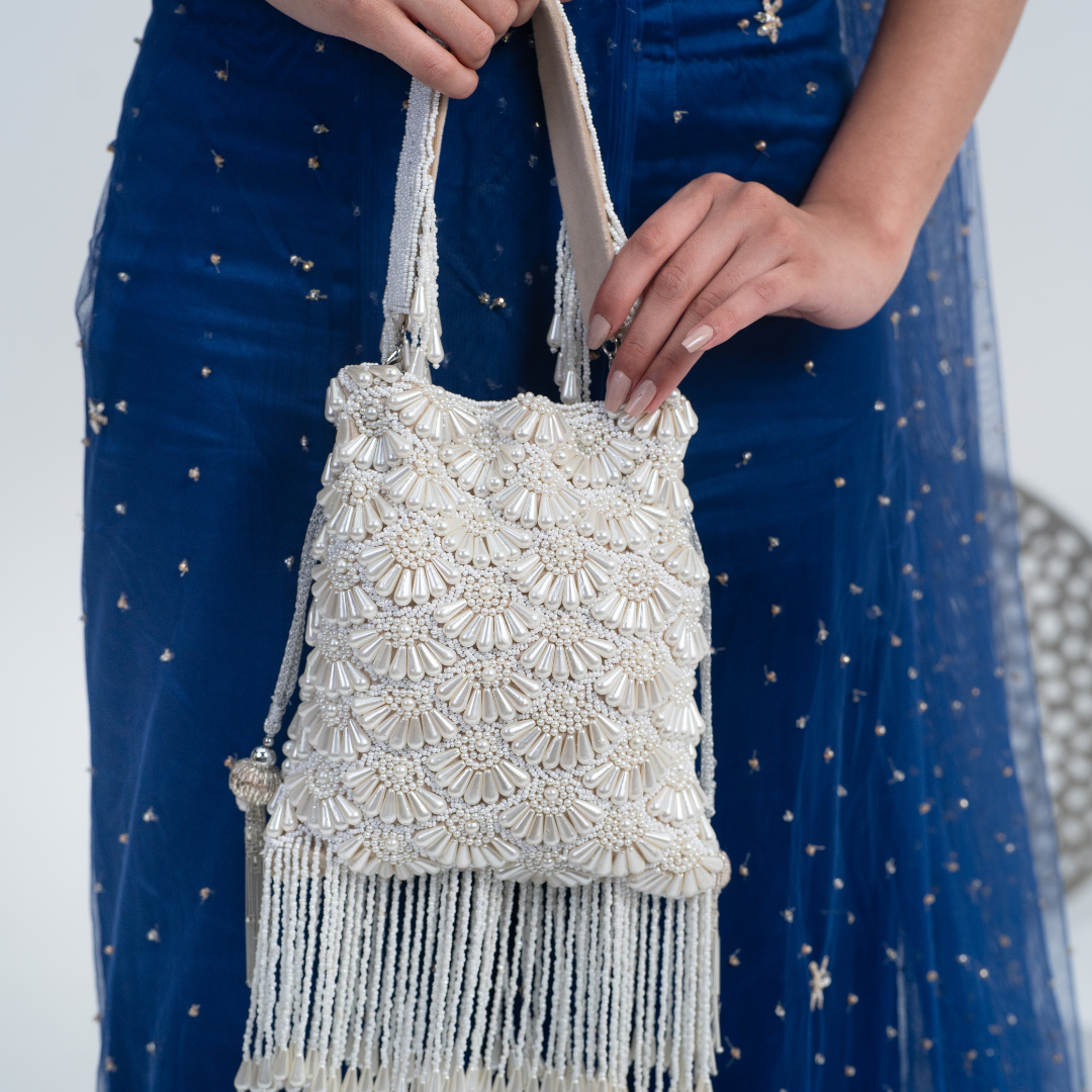 Ivory Tides Beaded Fringe Bag