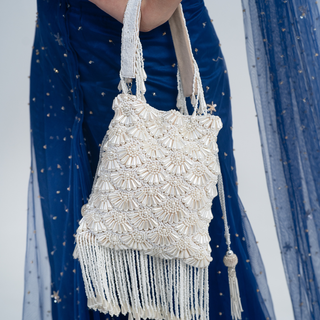 Ivory Tides Beaded Fringe Bag