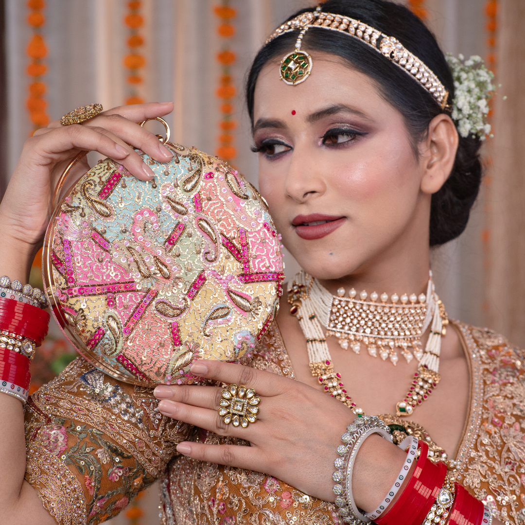 Zayra Round Zari Clutch Bag