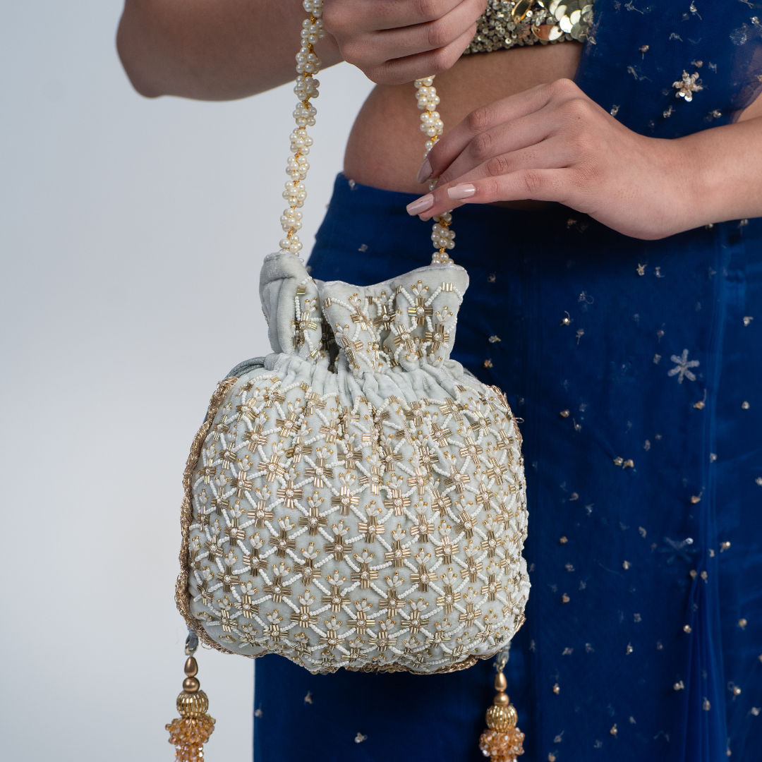 Ivory Bloom Pearl Potli Bag