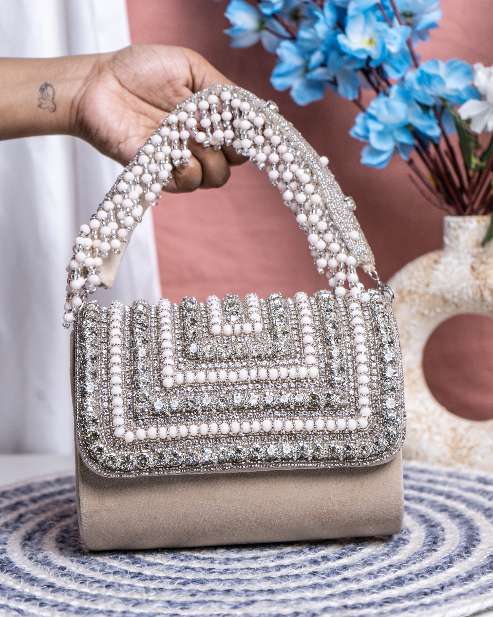 Nouréa Crystal Pearl Flap Bag