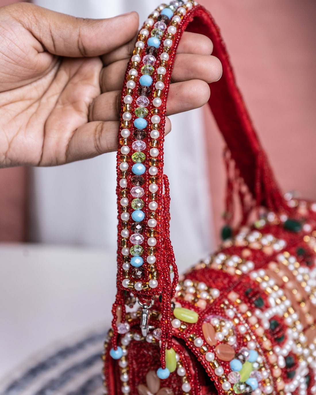 Ameira Green & Nude Crystal Beaded Box Bag