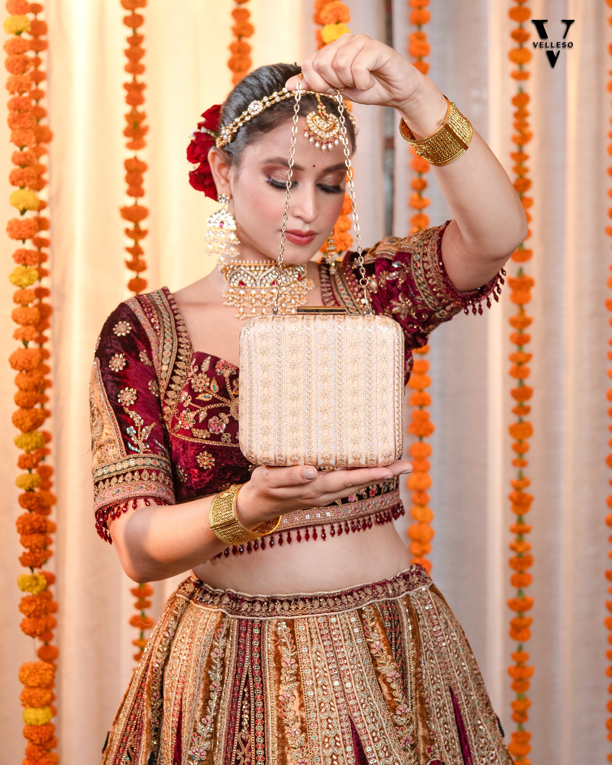 Elanira Blush Brocade Clutch Bag