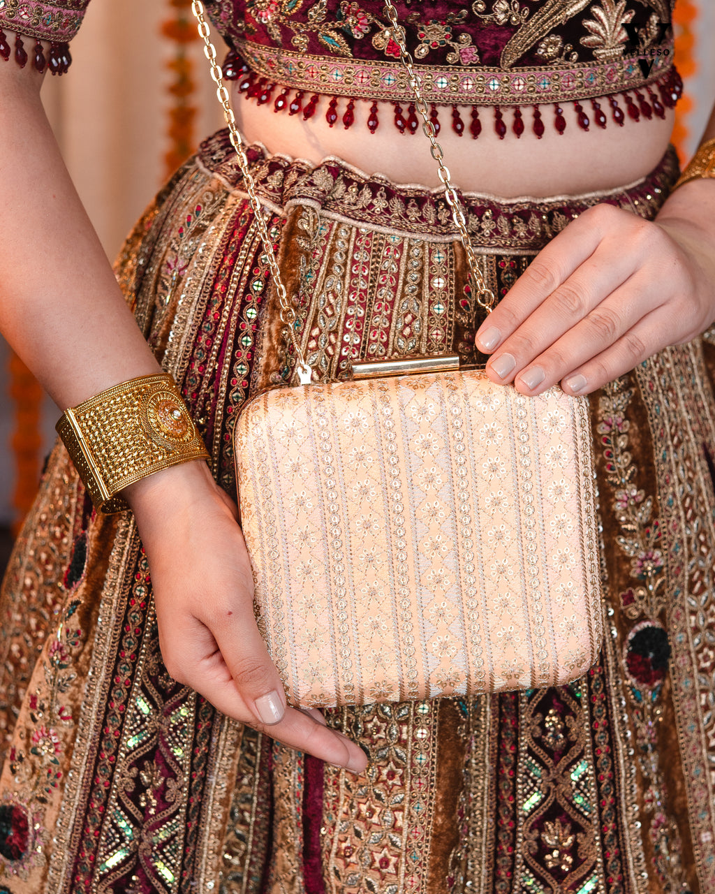 Elanira Blush Brocade Clutch Bag