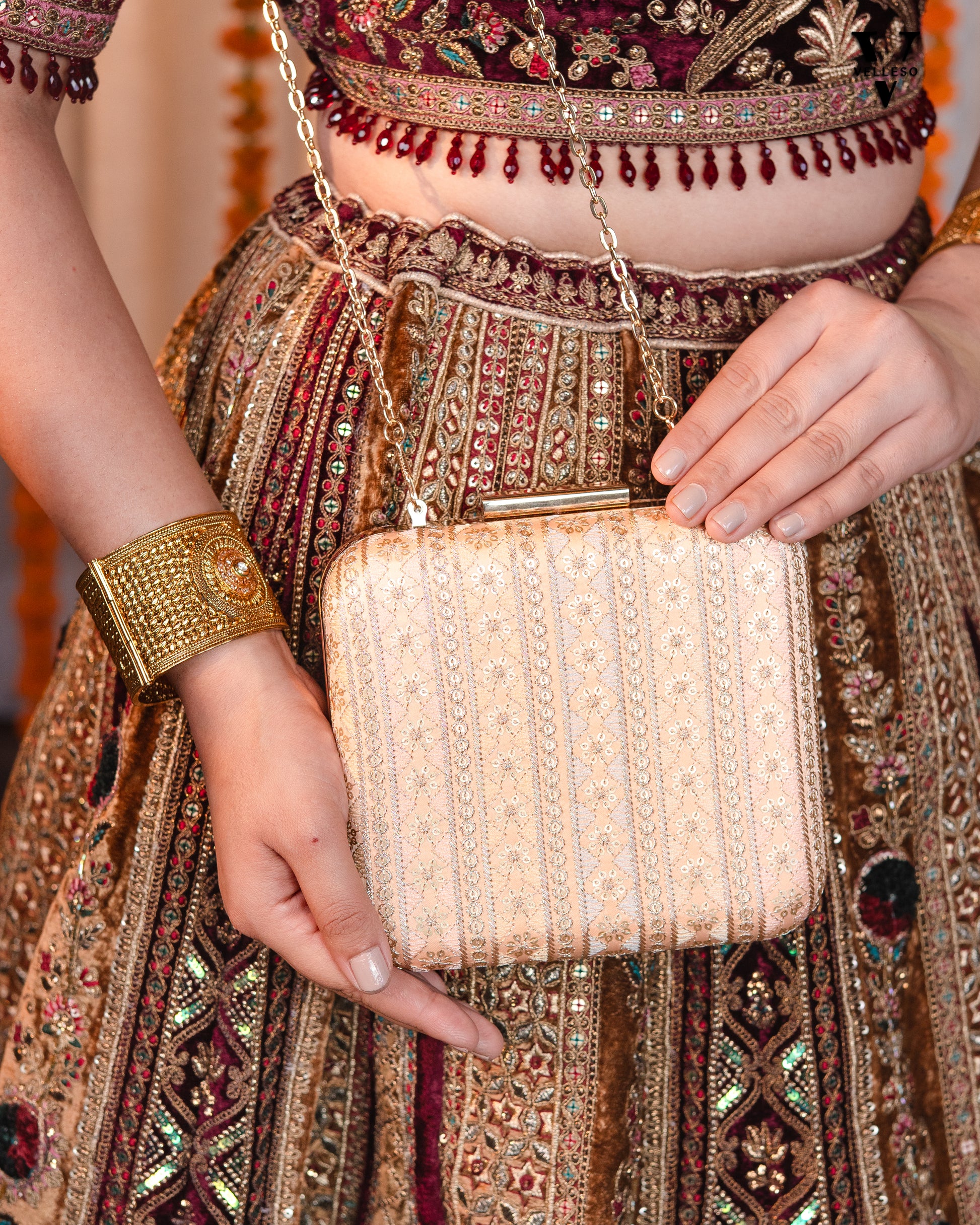 Elanira Blush Brocade Clutch Bag