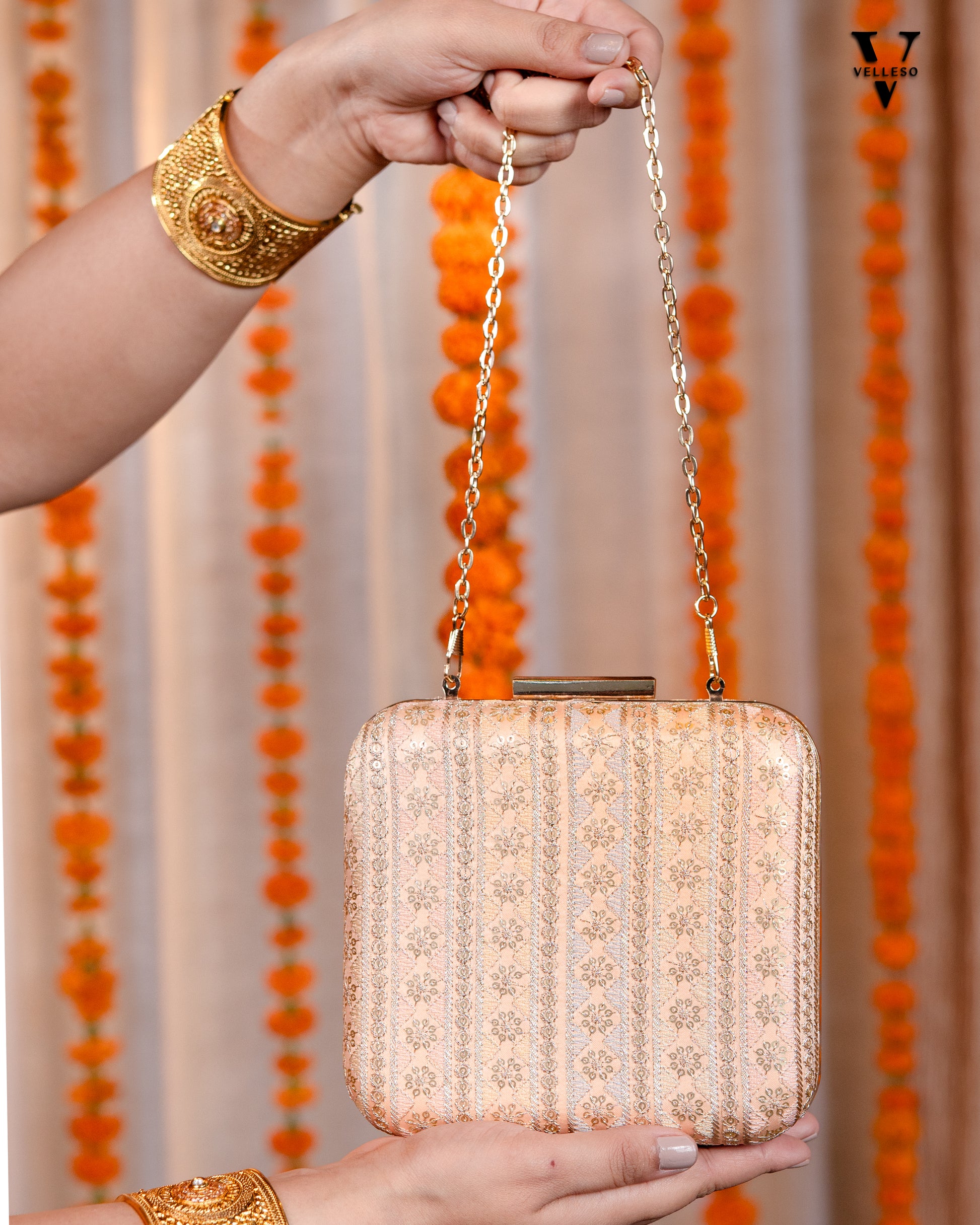 Elanira Blush Brocade Clutch Bag