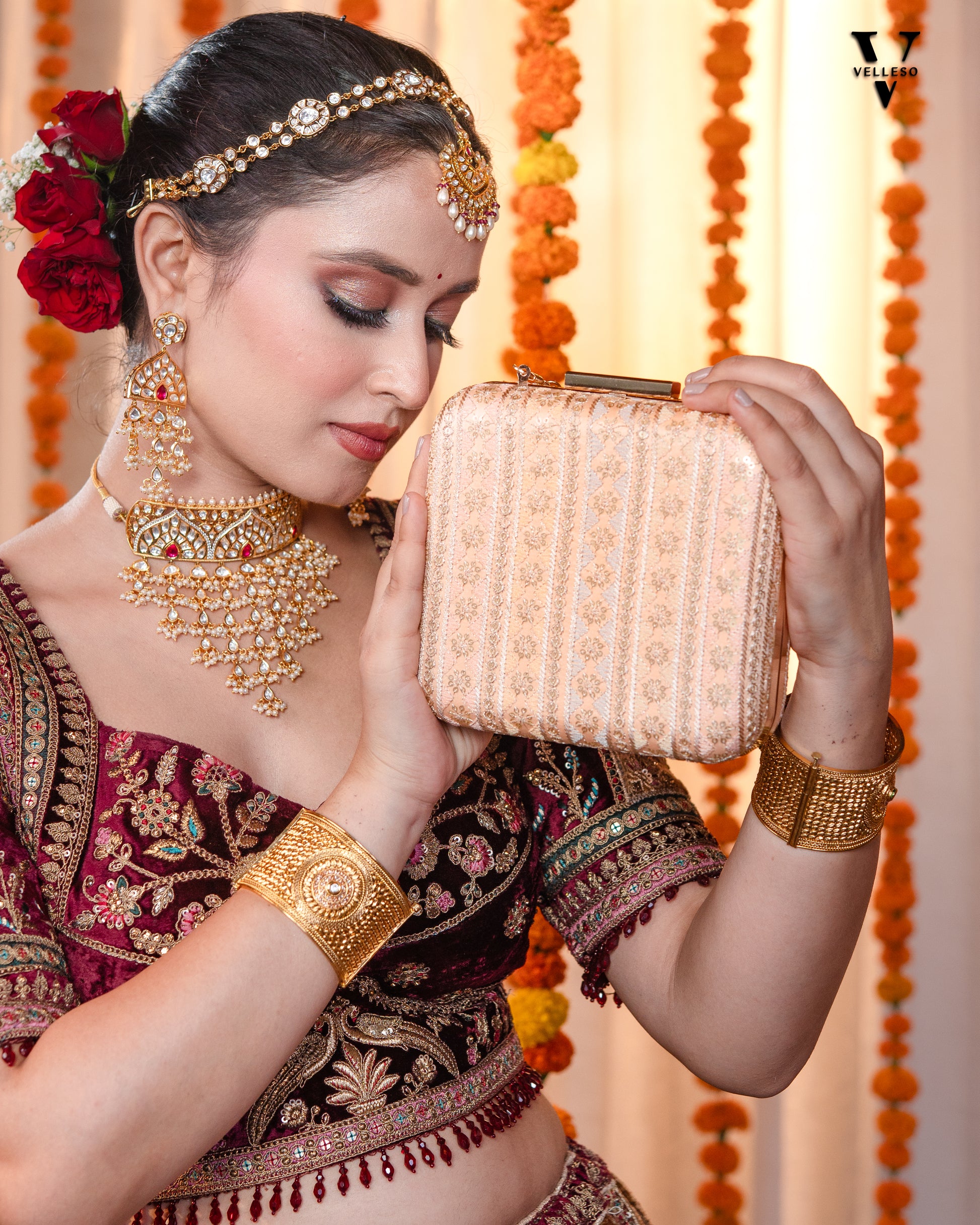 Elanira Blush Brocade Clutch Bag