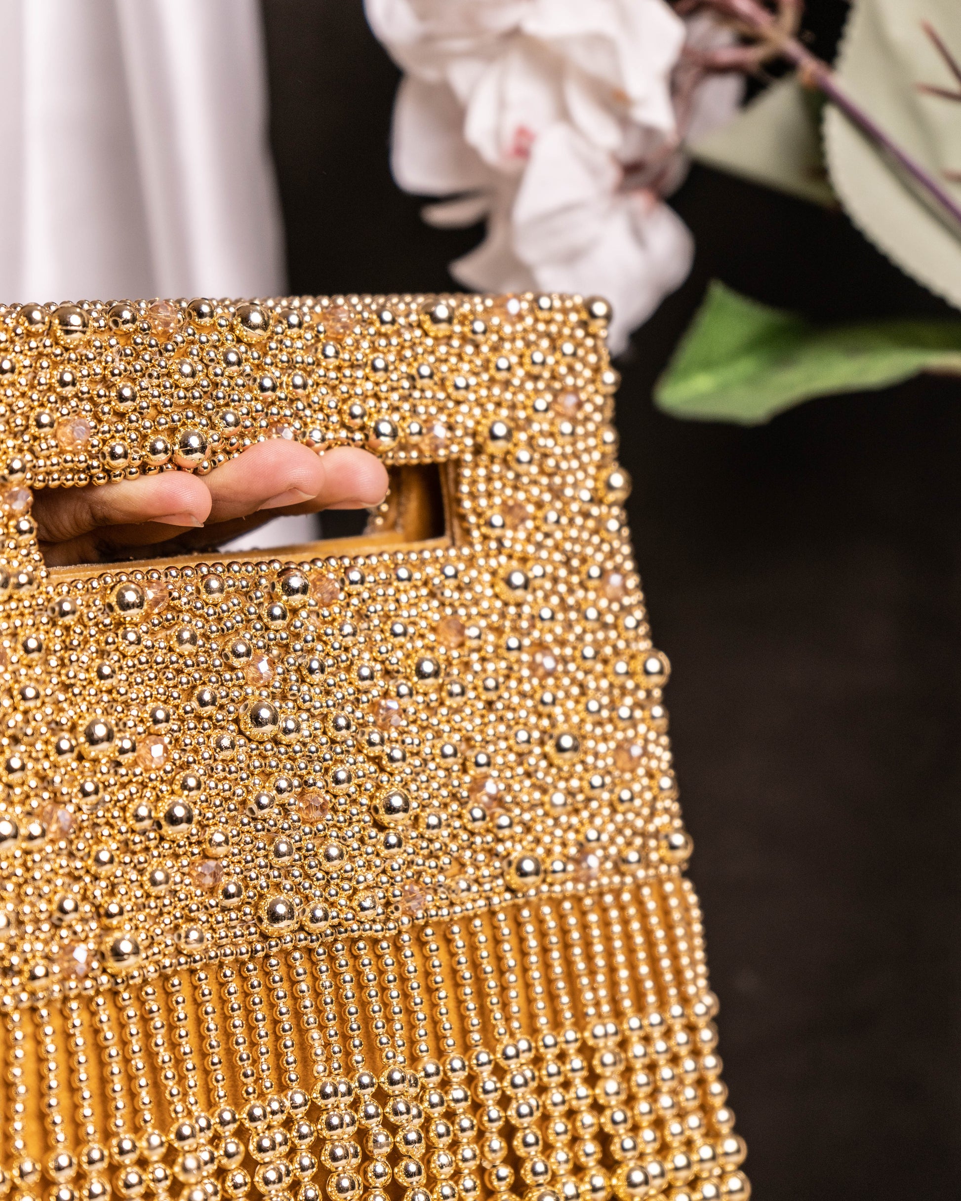Noor Jahan Regal Crimson Beaded Fringe Clutch