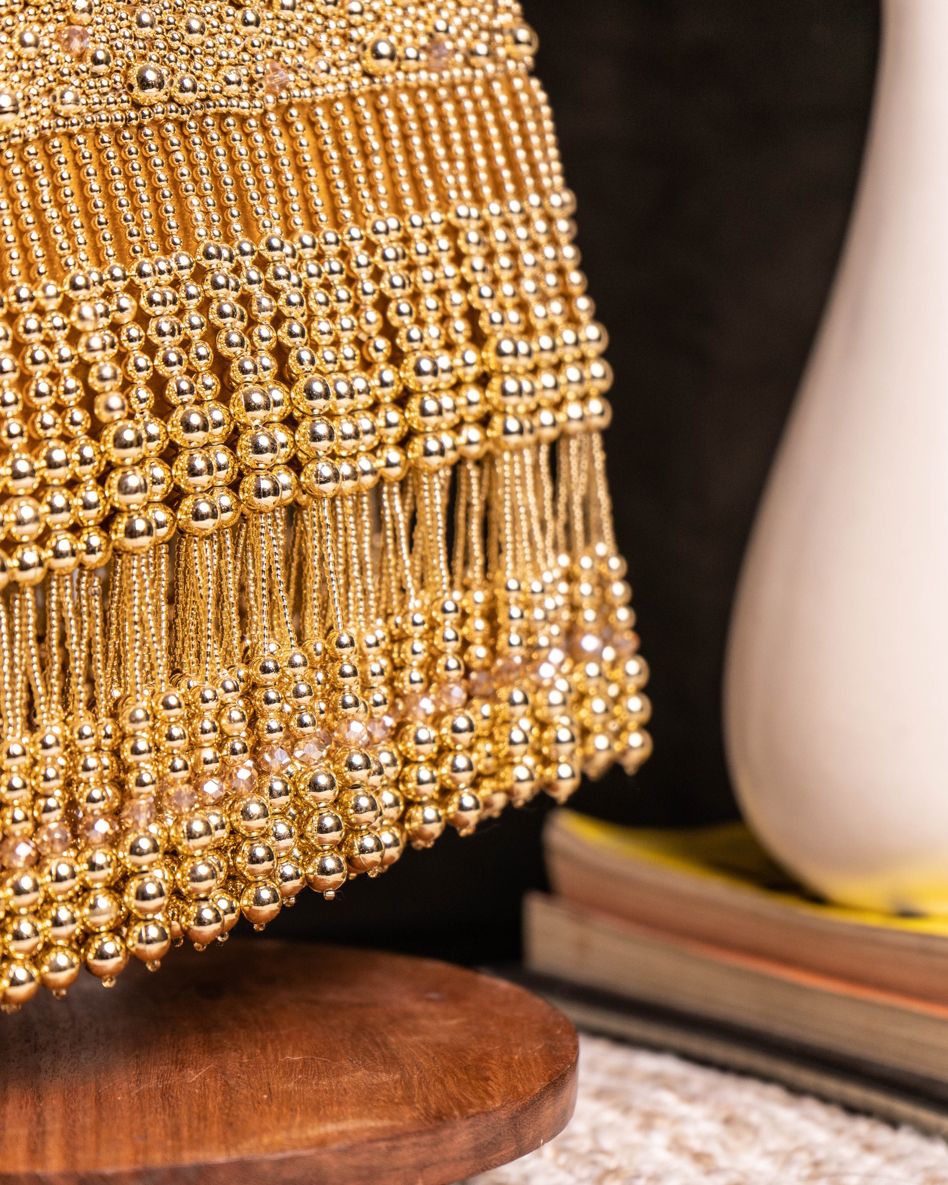 Noor Jahan Regal Crimson Beaded Fringe Clutch