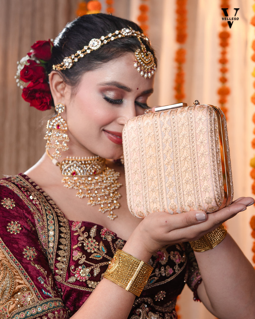 Elanira Blush Brocade Clutch Bag