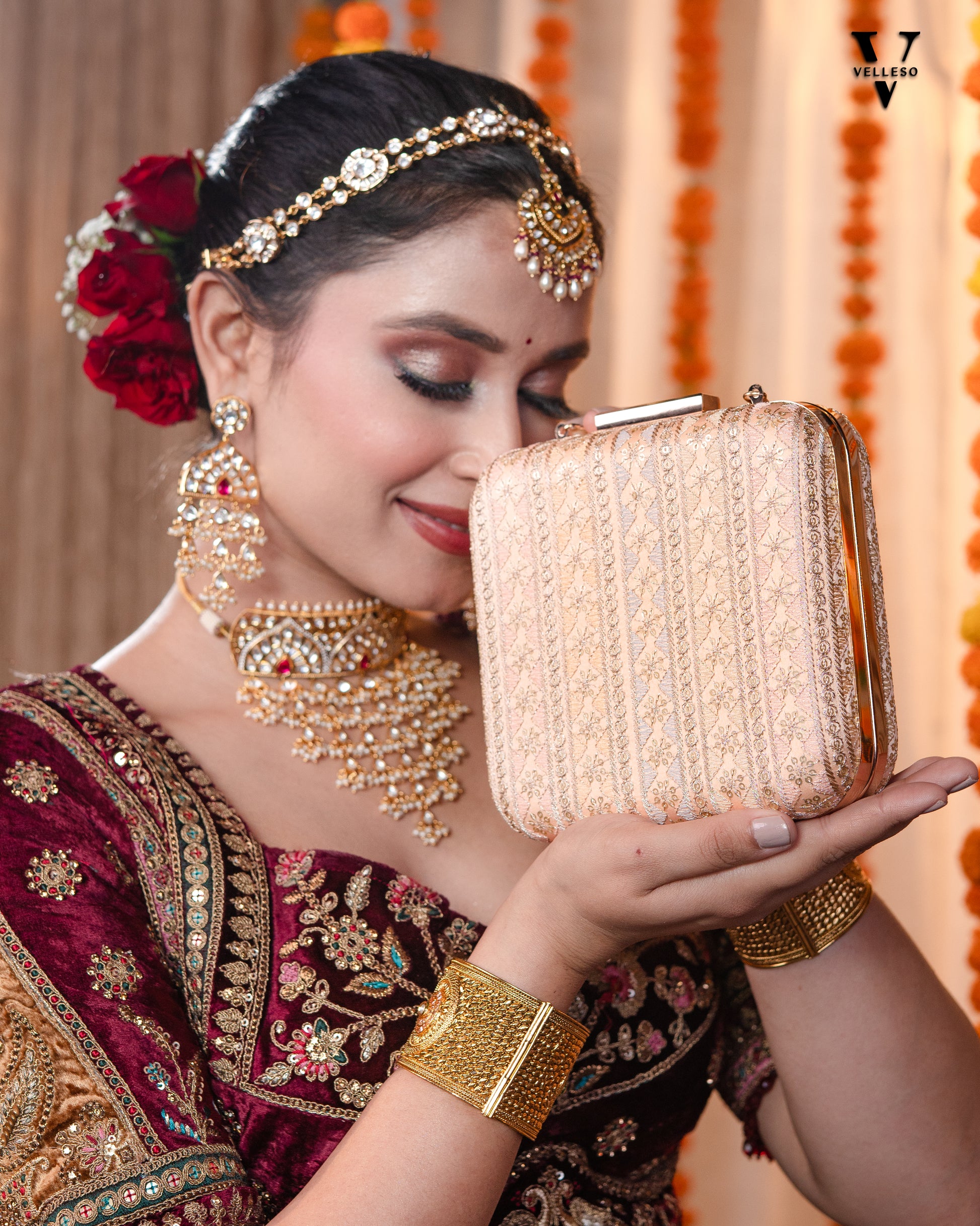 Elanira Blush Brocade Clutch Bag