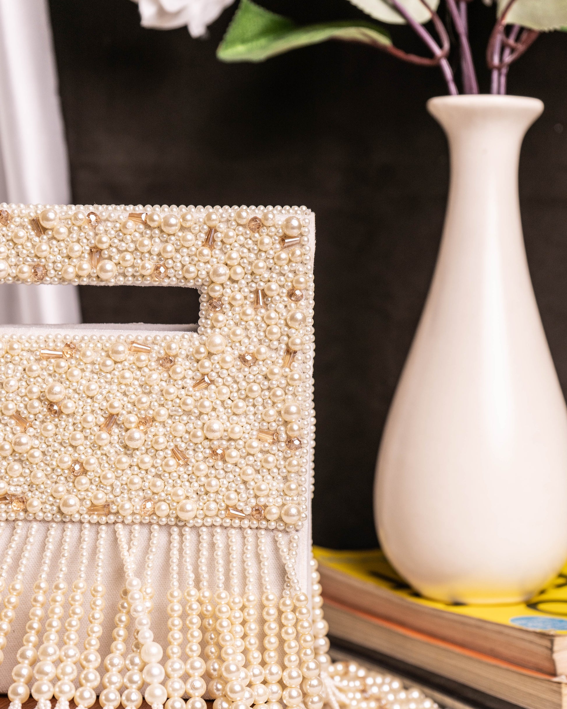 Noor Jahan Regal Crimson Beaded Fringe Clutch