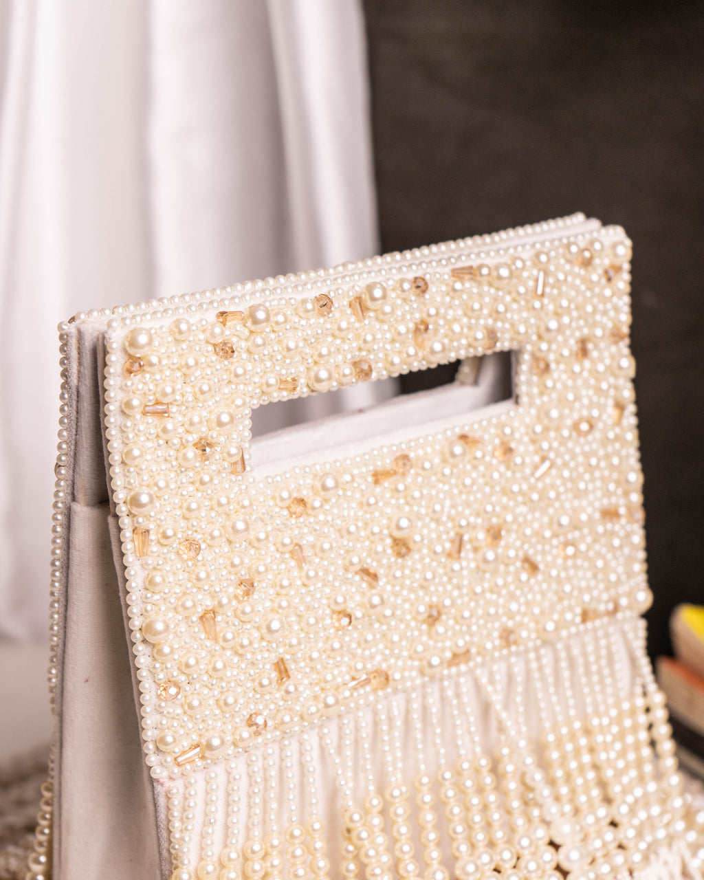 Noor Jahan Regal Crimson Beaded Fringe Clutch
