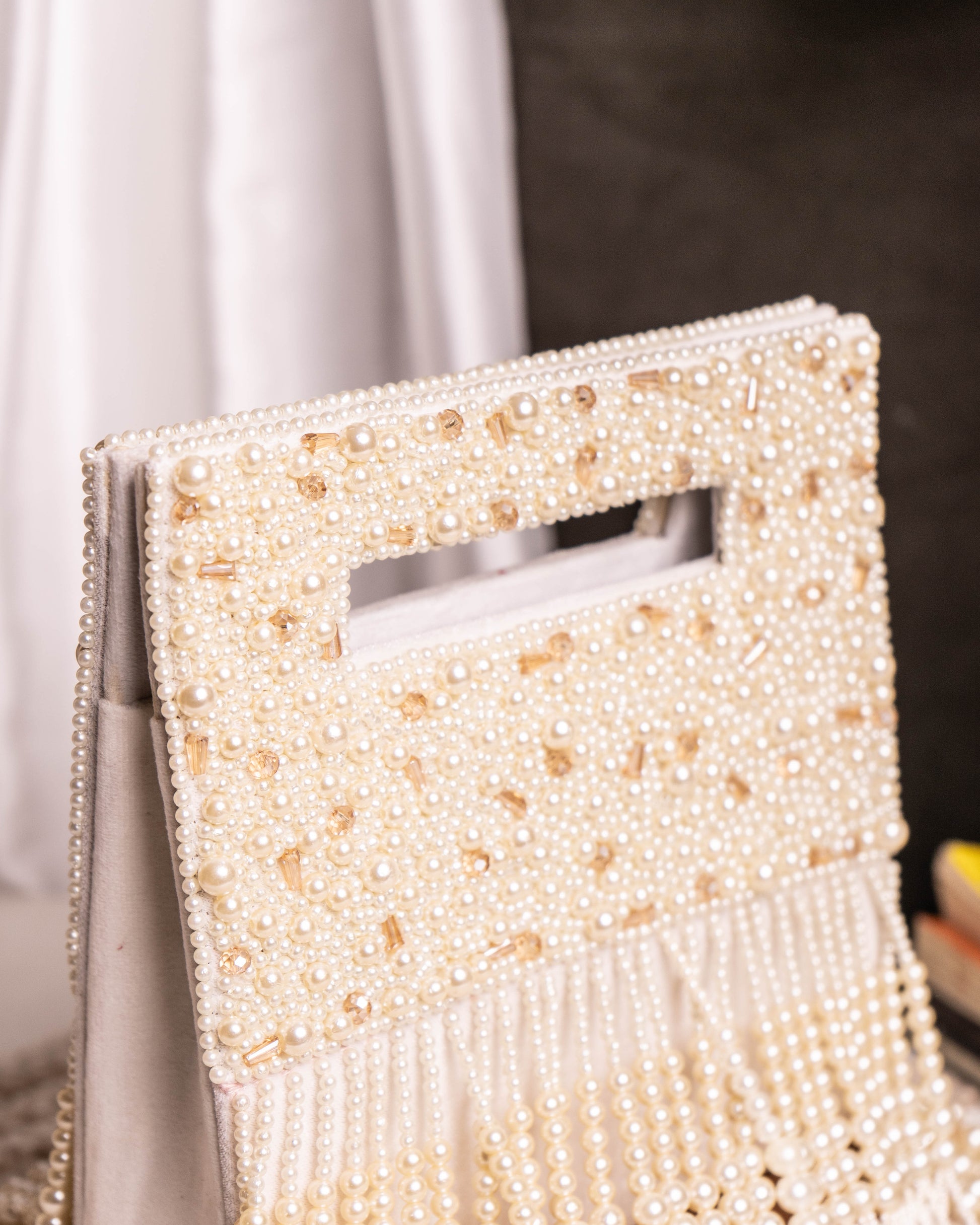 Noor Jahan Regal Crimson Beaded Fringe Clutch