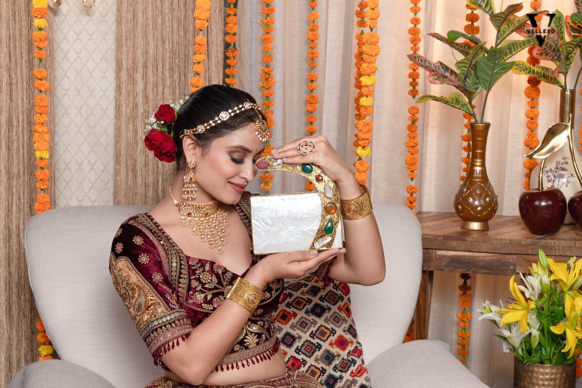 Saryaa Crescent MOP Clutch Bag