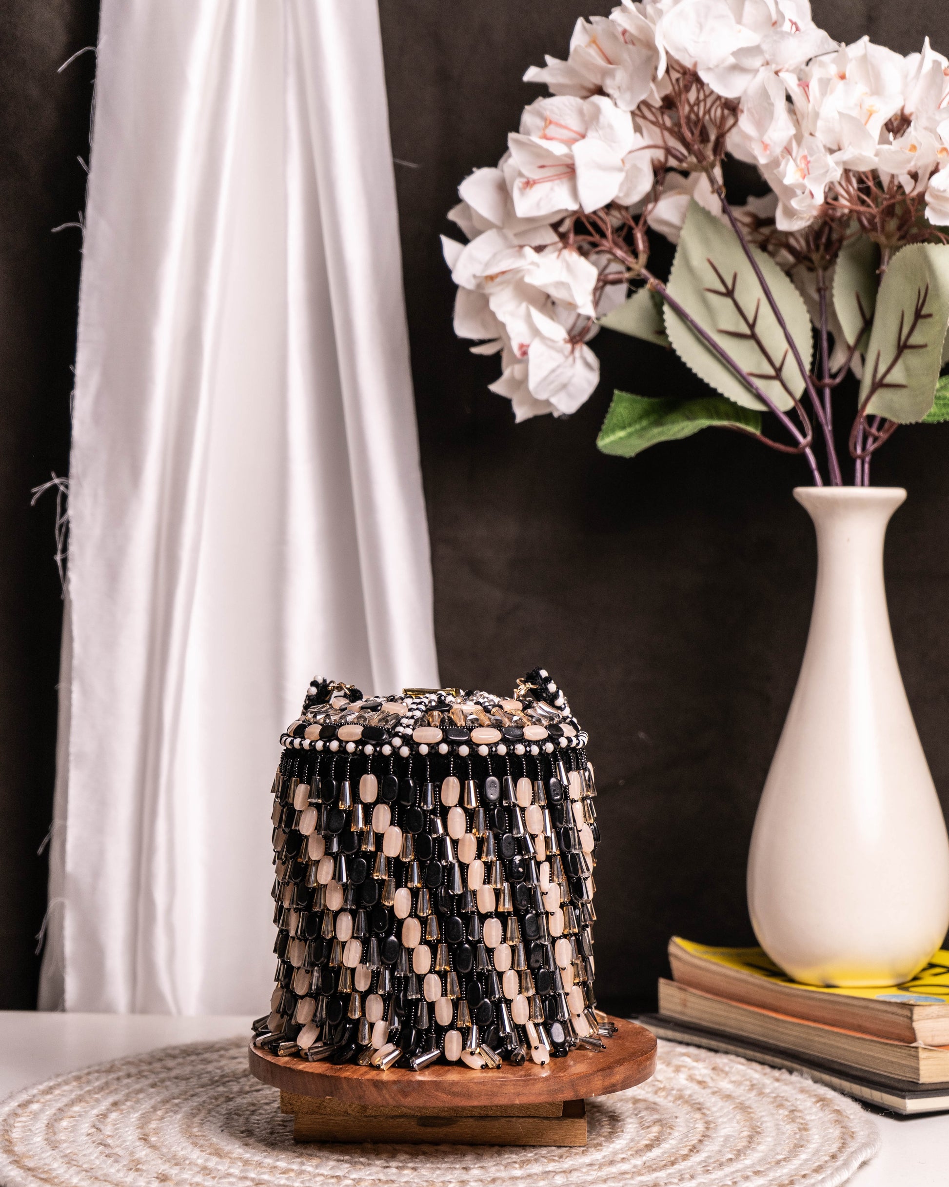 Ameira Black & Ivory Beaded Box Bag