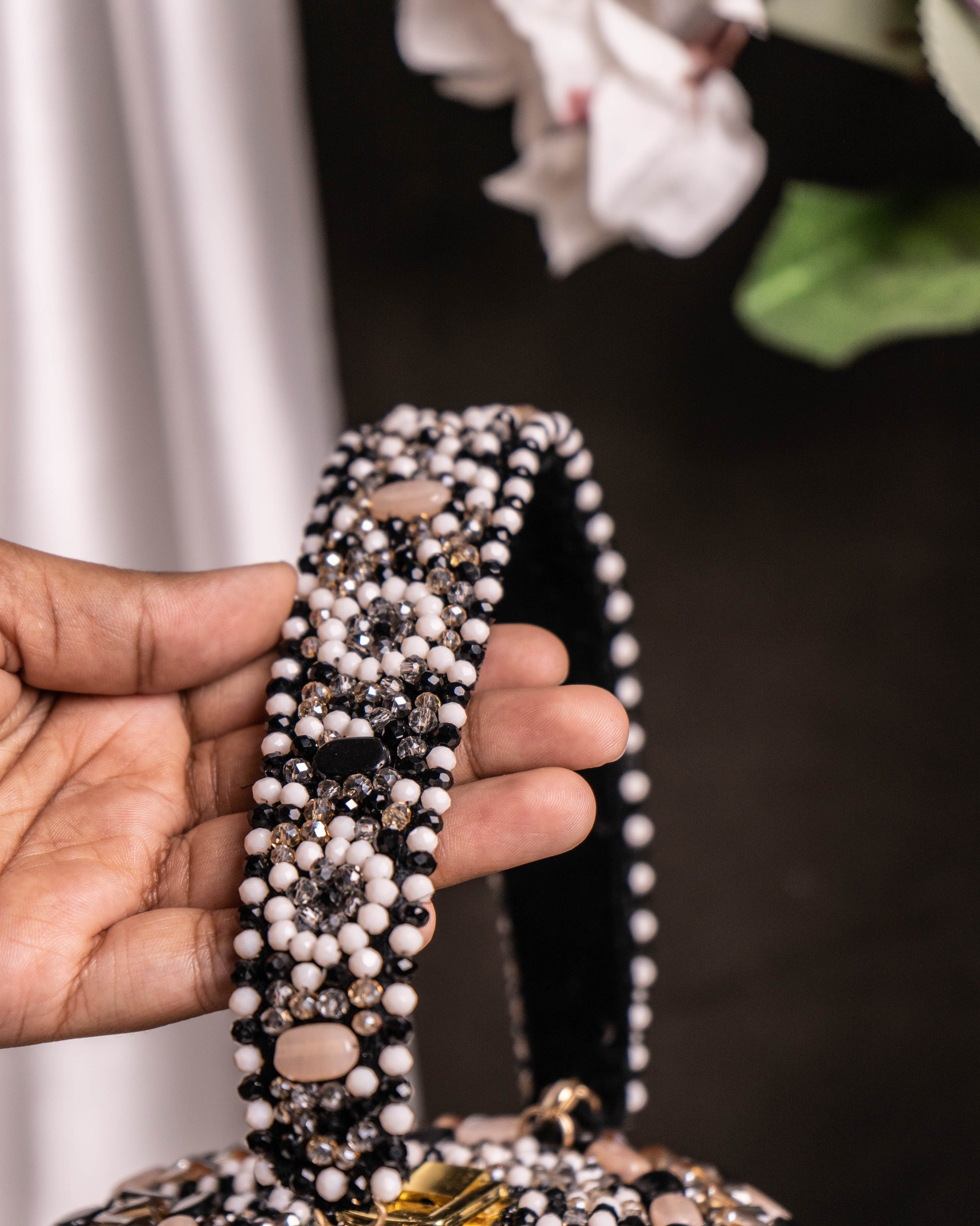 Ameira Black & Ivory Beaded Box Bag