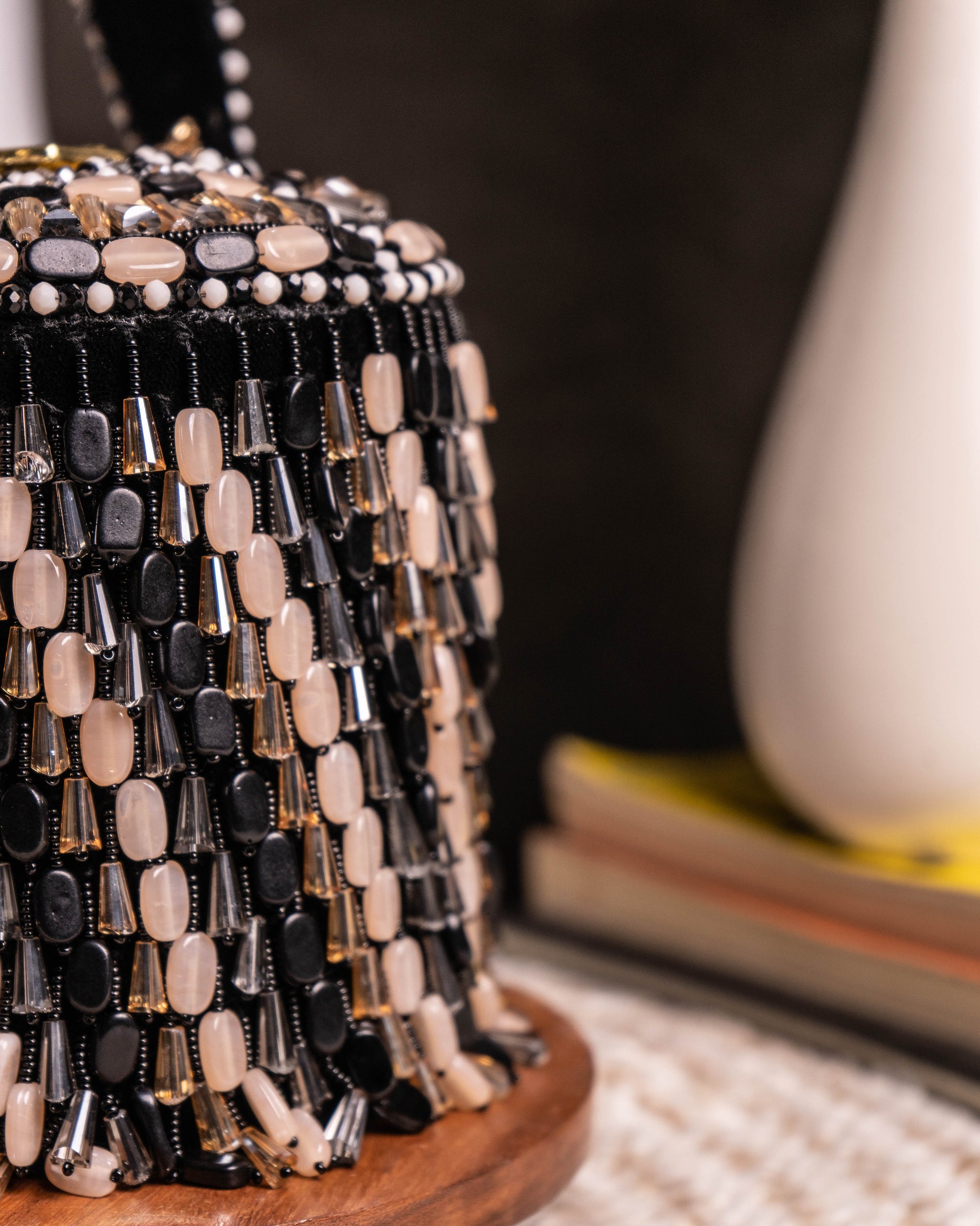 Ameira Black & Ivory Beaded Box Bag