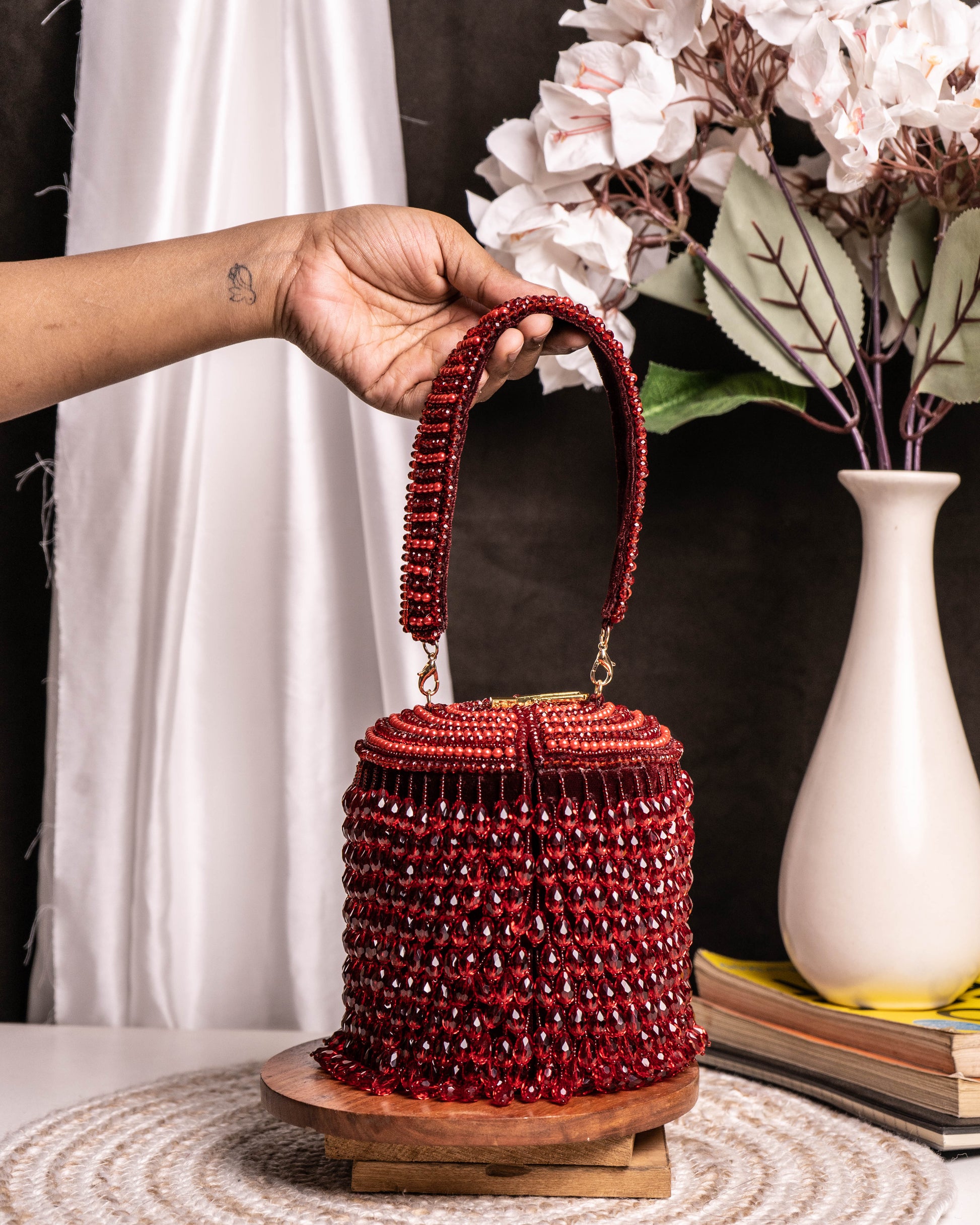 Ameira Black & Ivory Beaded Box Bag
