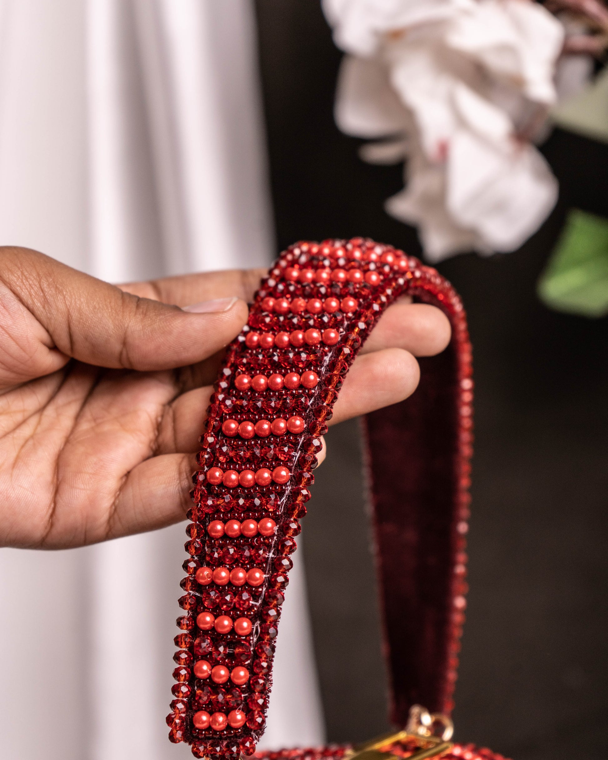 Ameira Crimson Red Beaded Box Bag