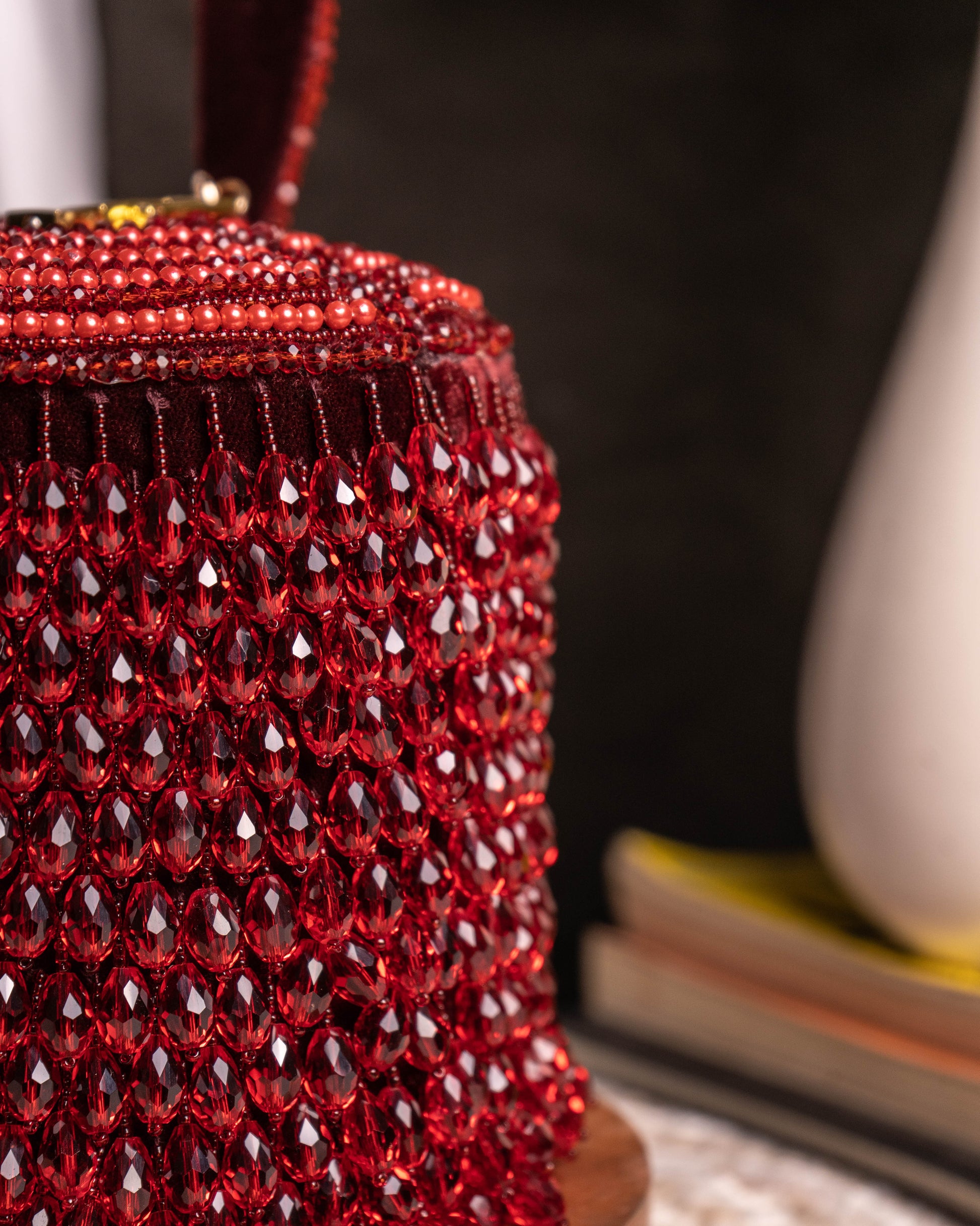 Ameira Crimson Red Beaded Box Bag