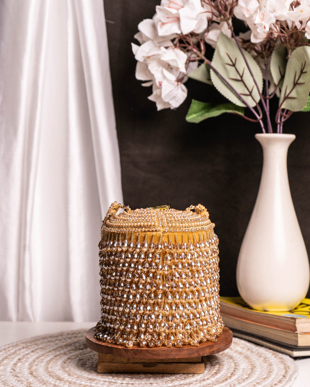 Ameira Gold Crystal Beaded Box Bag