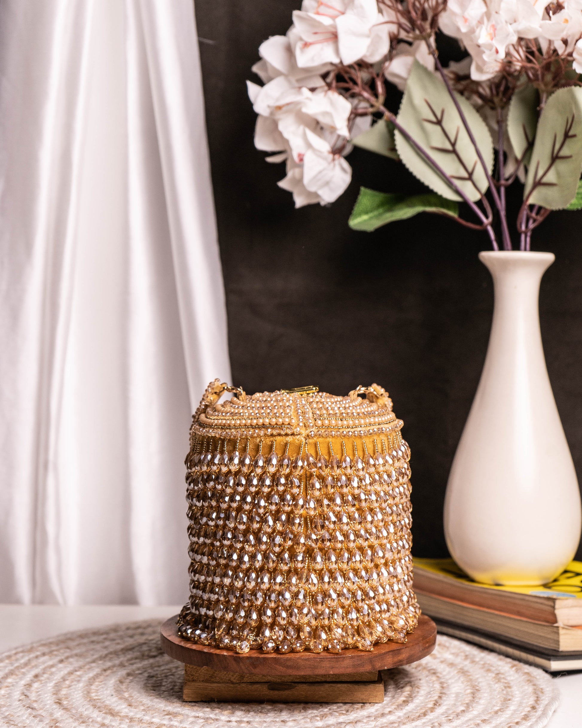 Ameira Gold Crystal Beaded Box Bag