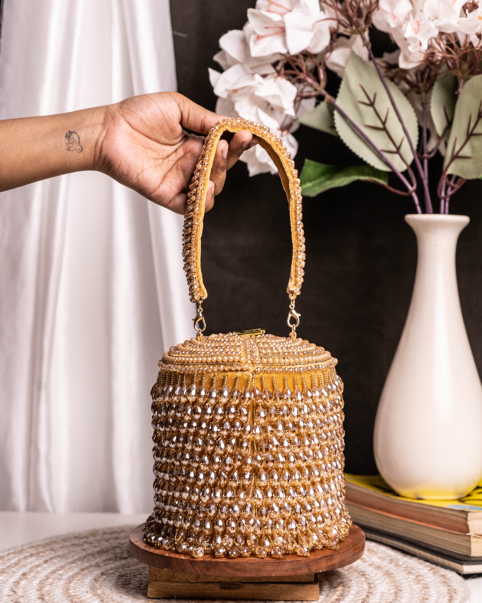 Ameira Black & Ivory Beaded Box Bag
