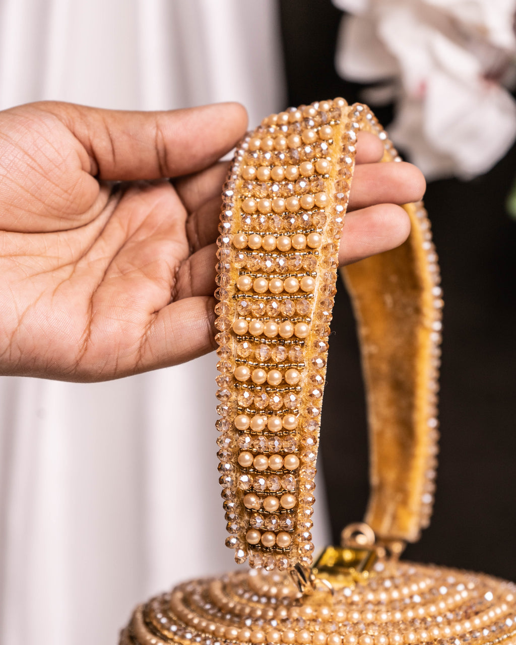 Ameira Gold Crystal Beaded Box Bag