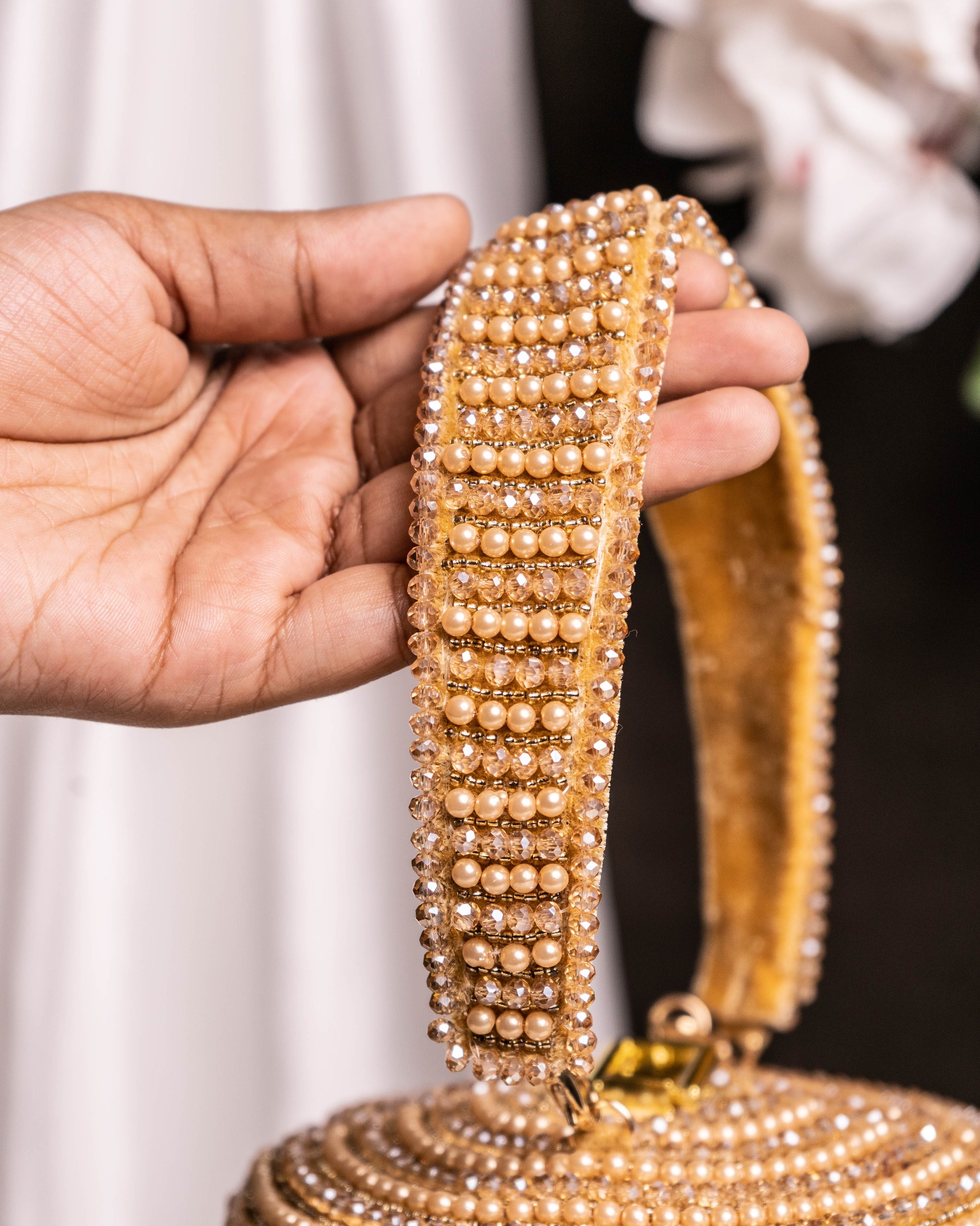 Ameira Gold Crystal Beaded Box Bag
