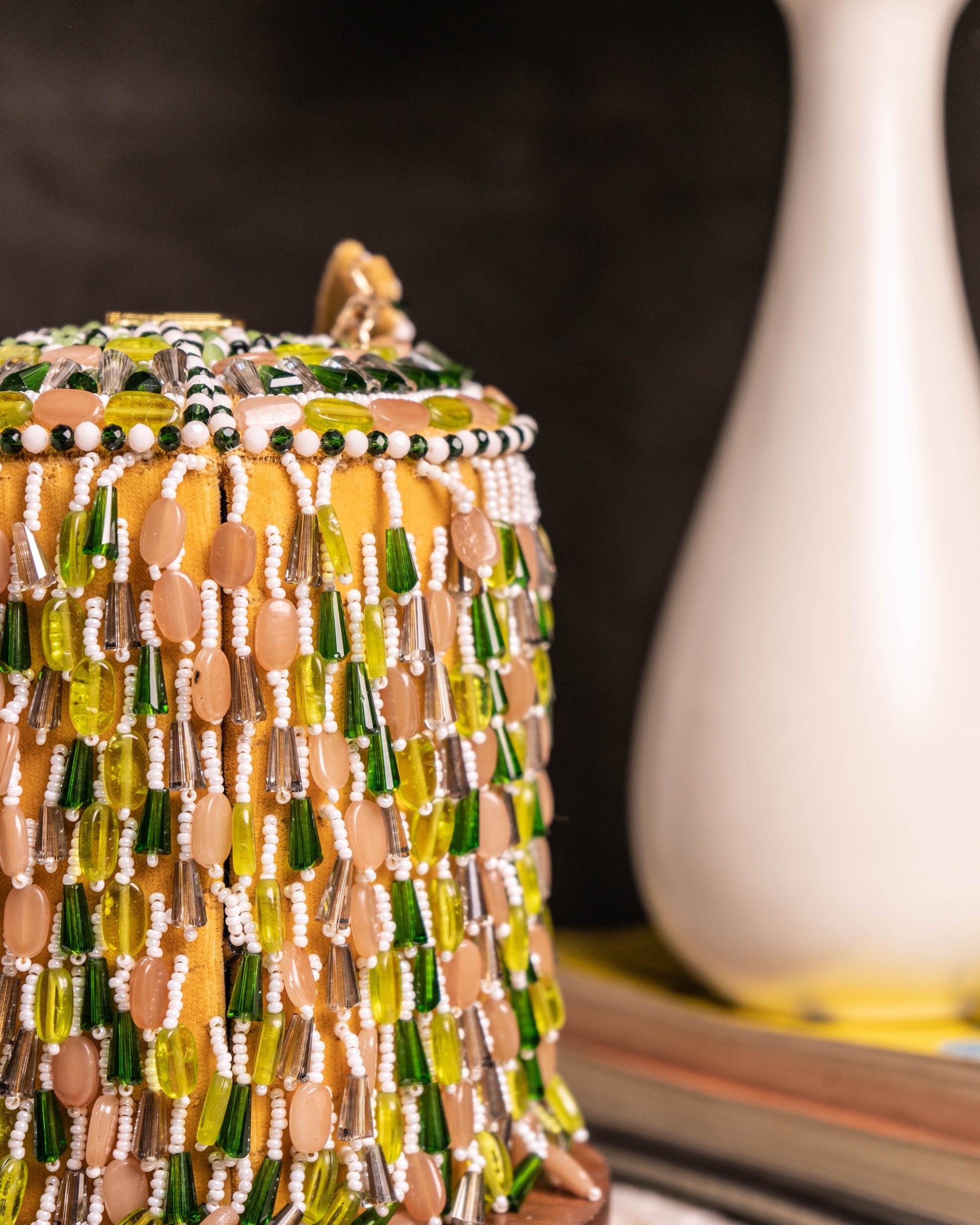 Ameira Green & Nude Crystal Beaded Box Bag