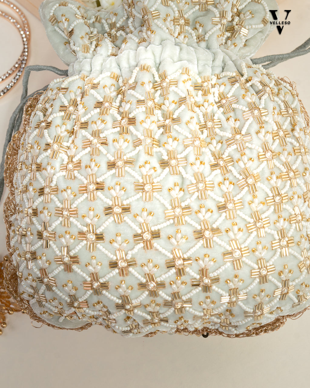 Ivory Bloom Pearl Potli Bag
