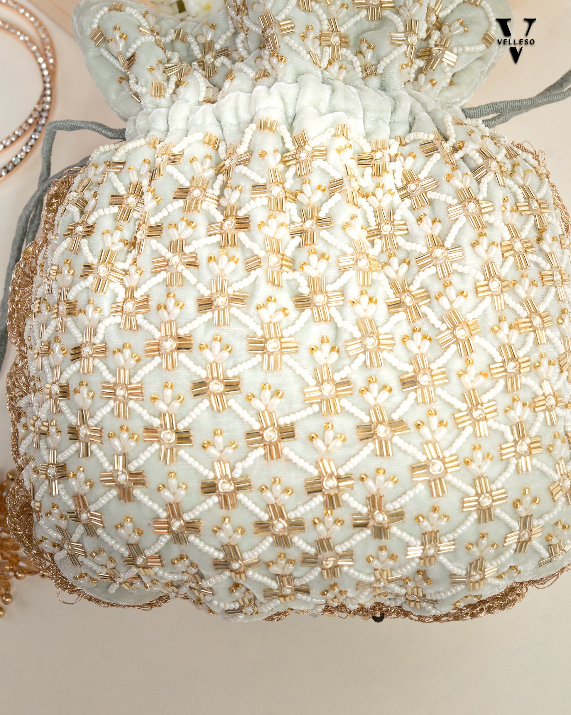 Ivory Bloom Pearl Potli Bag