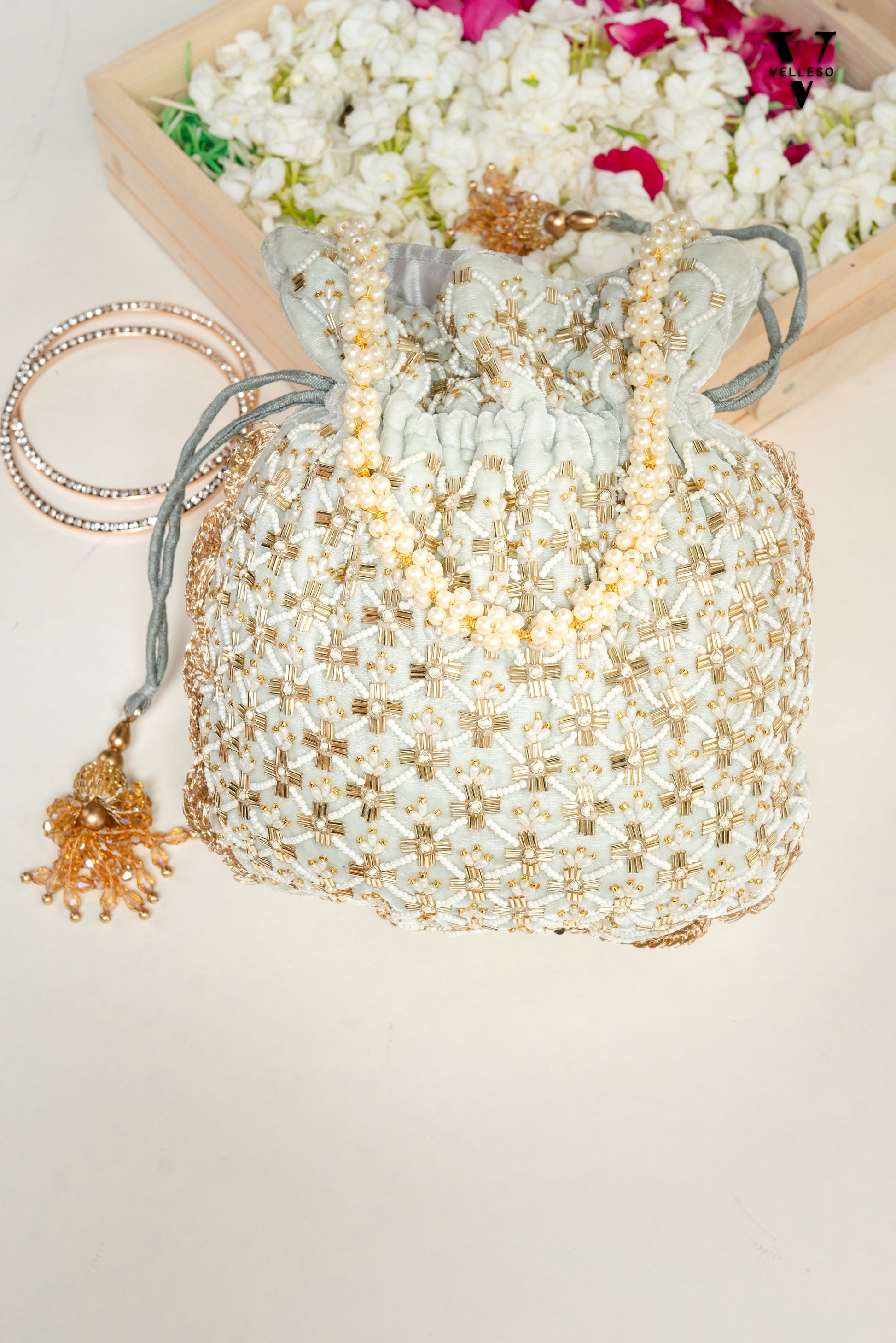 Ivory Bloom Pearl Potli Bag