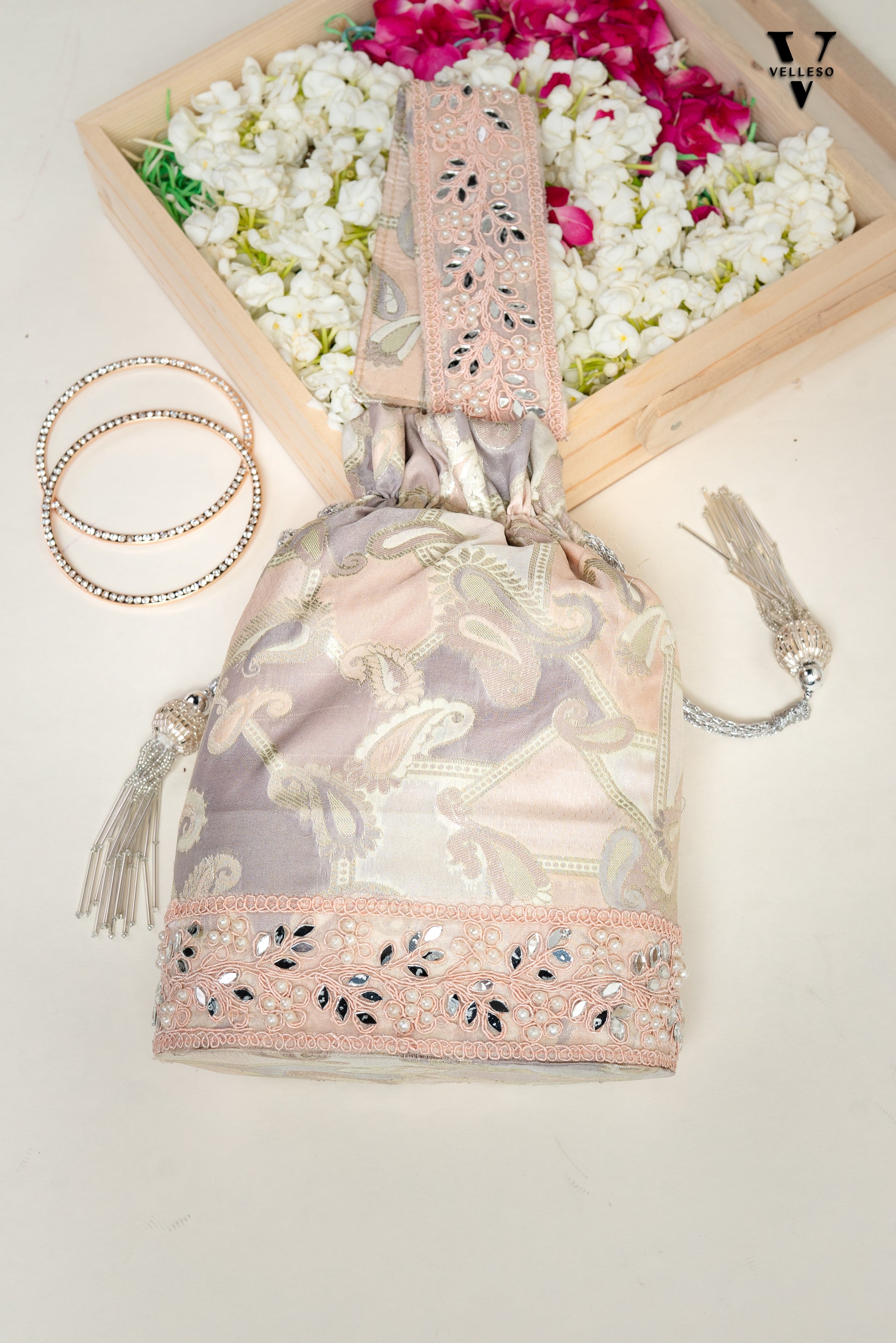 Aaira Blush Paisley Potli Bag