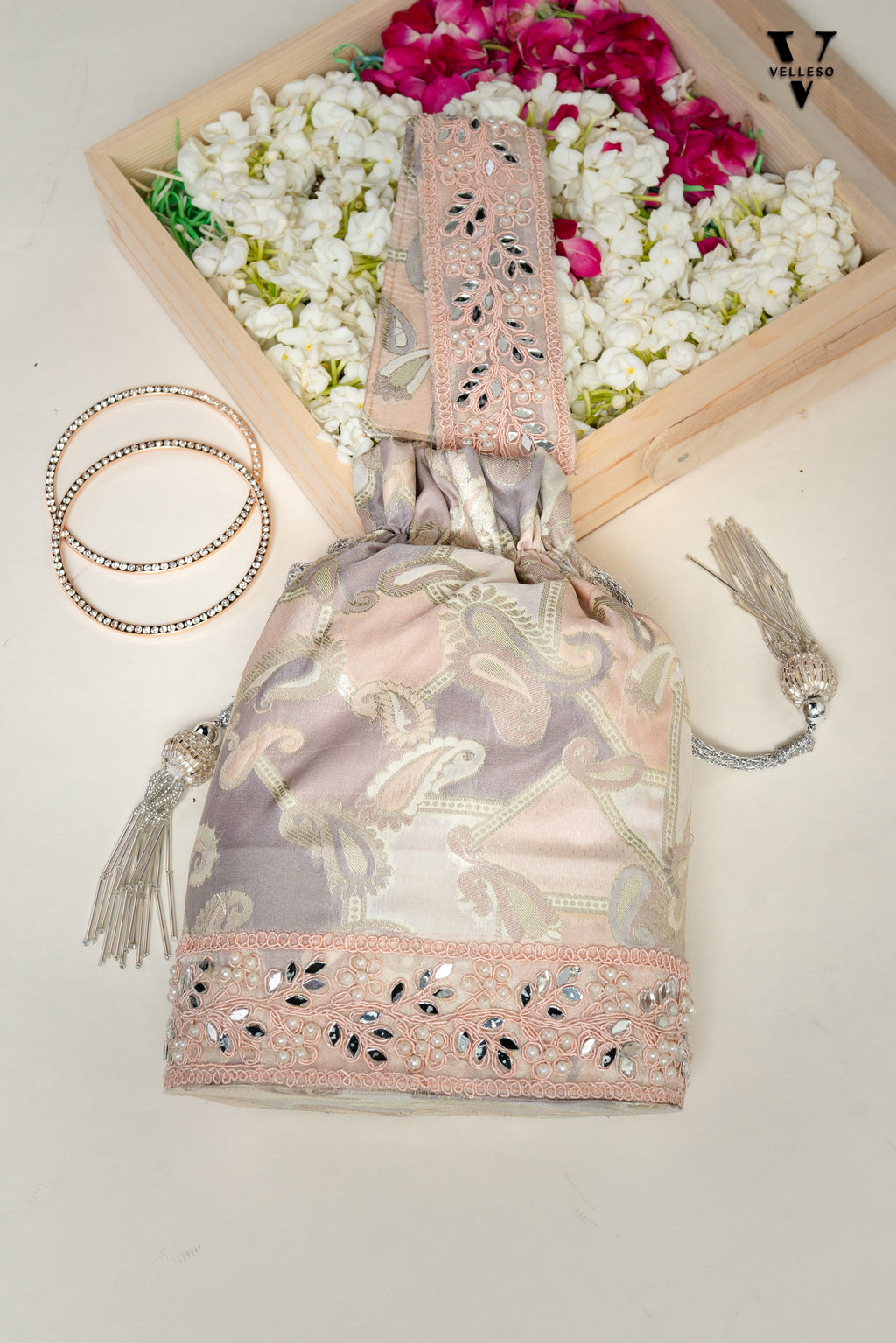 Aaira Blush Paisley Potli Bag
