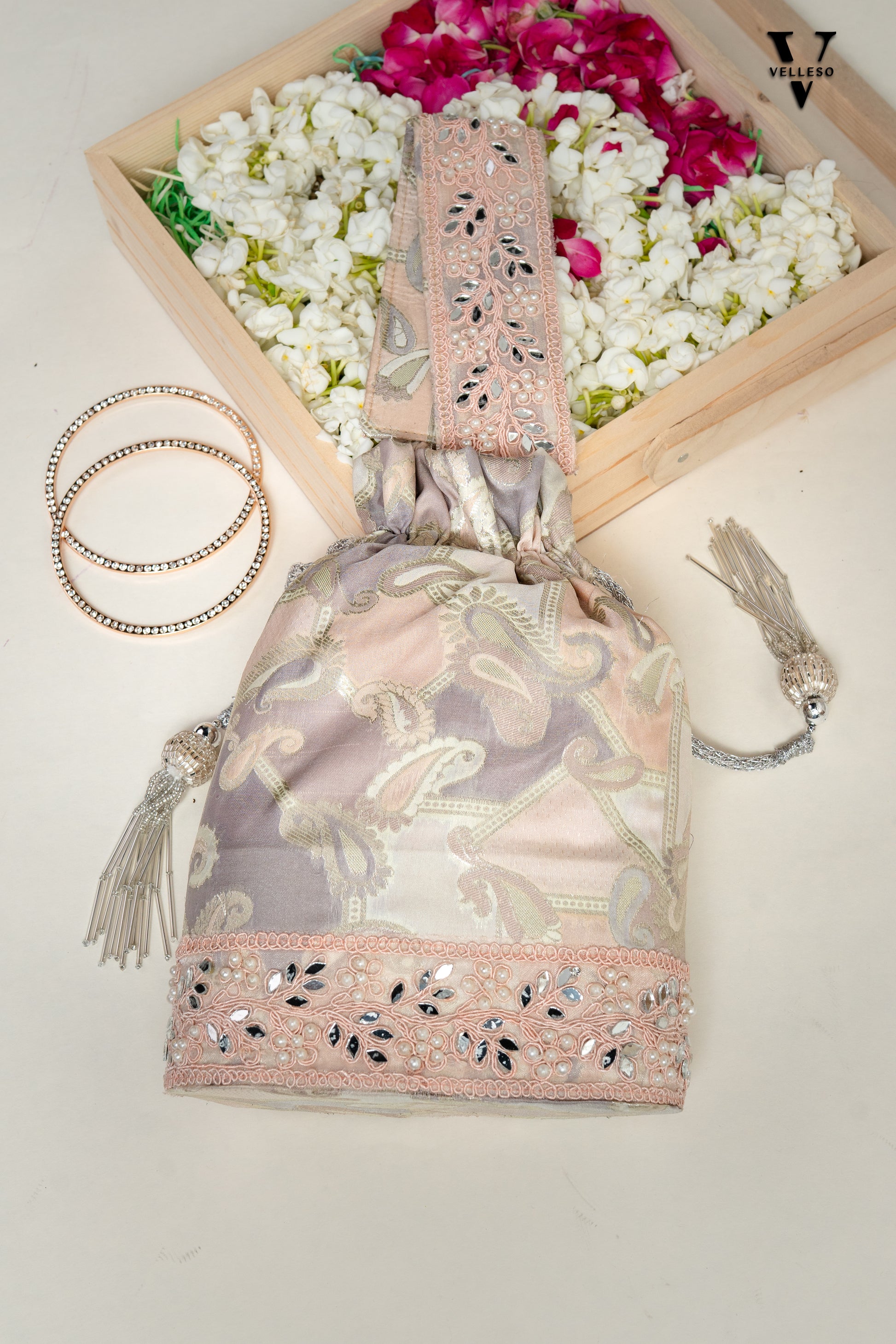 Aaira Blush Paisley Potli Bag