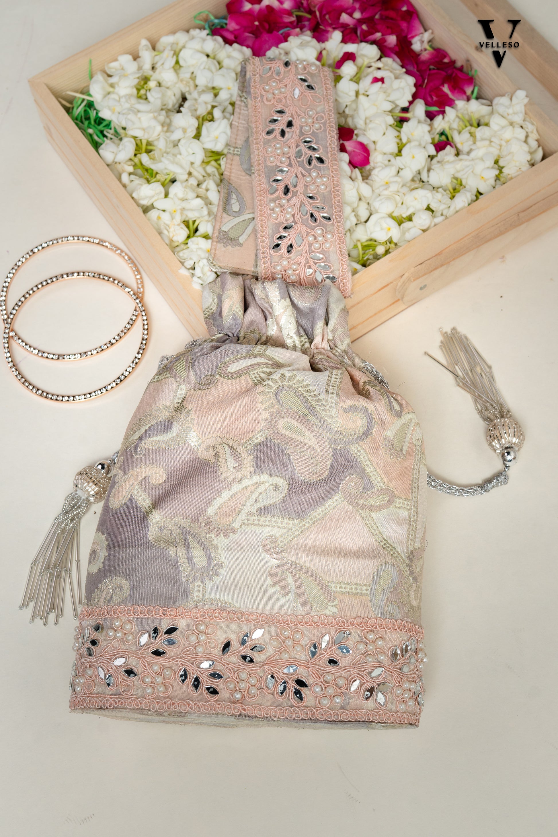 Aaira Blush Paisley Potli Bag